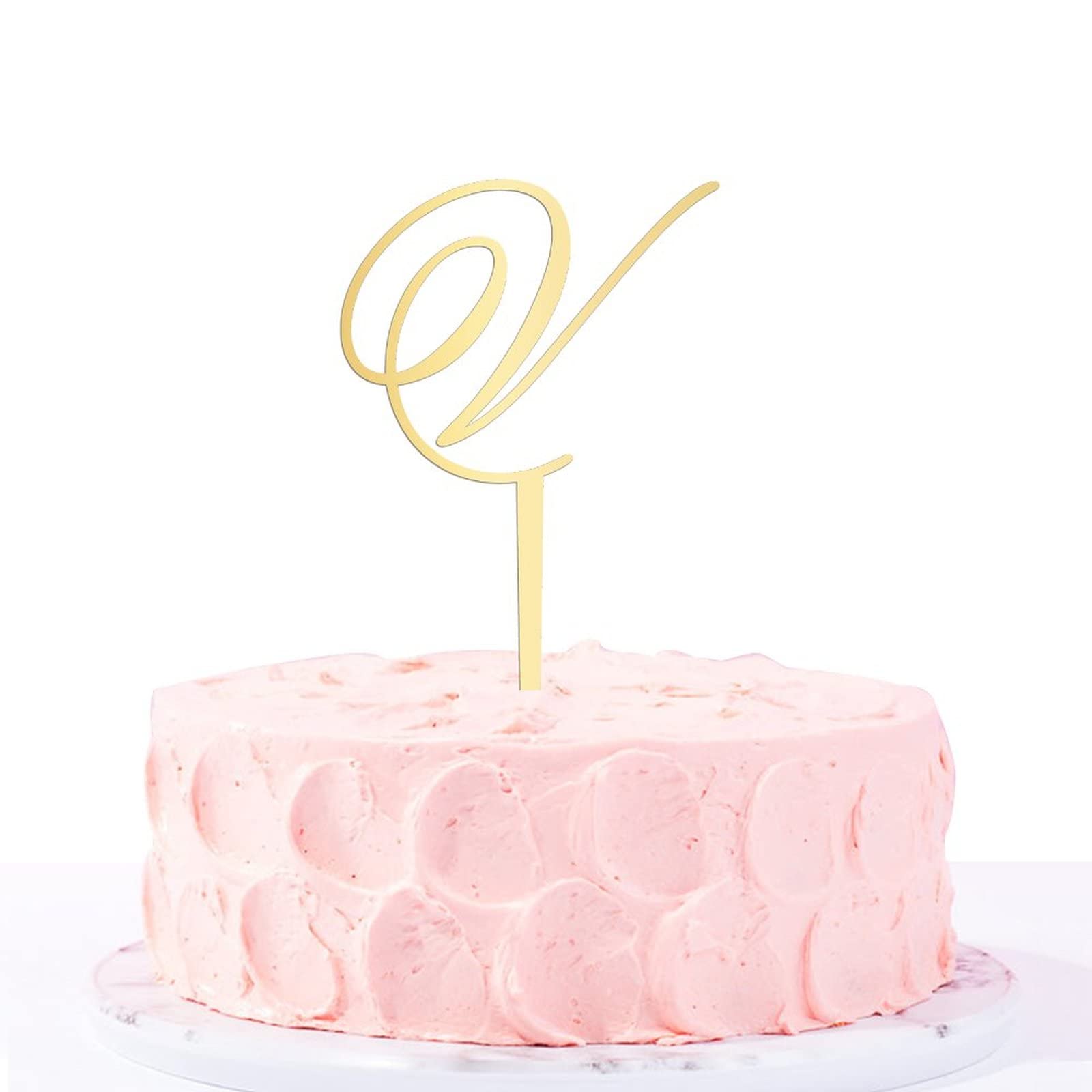 Gold Acrylic Monogram Cake Topper - Letter V Wedding Cake Decor for Anniversary, Birthday Party Supplies | Rustic Elegant Cake Topper for Wedding, Anniversary, Birthday Celebrations