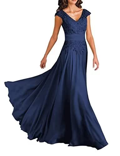 Elegant Short Sleeve Lace V-Neck Chiffon Mother of The Bride Dress - Formal Wedding Guest Evening Gown for Special Occasions, Parties & Celebrations