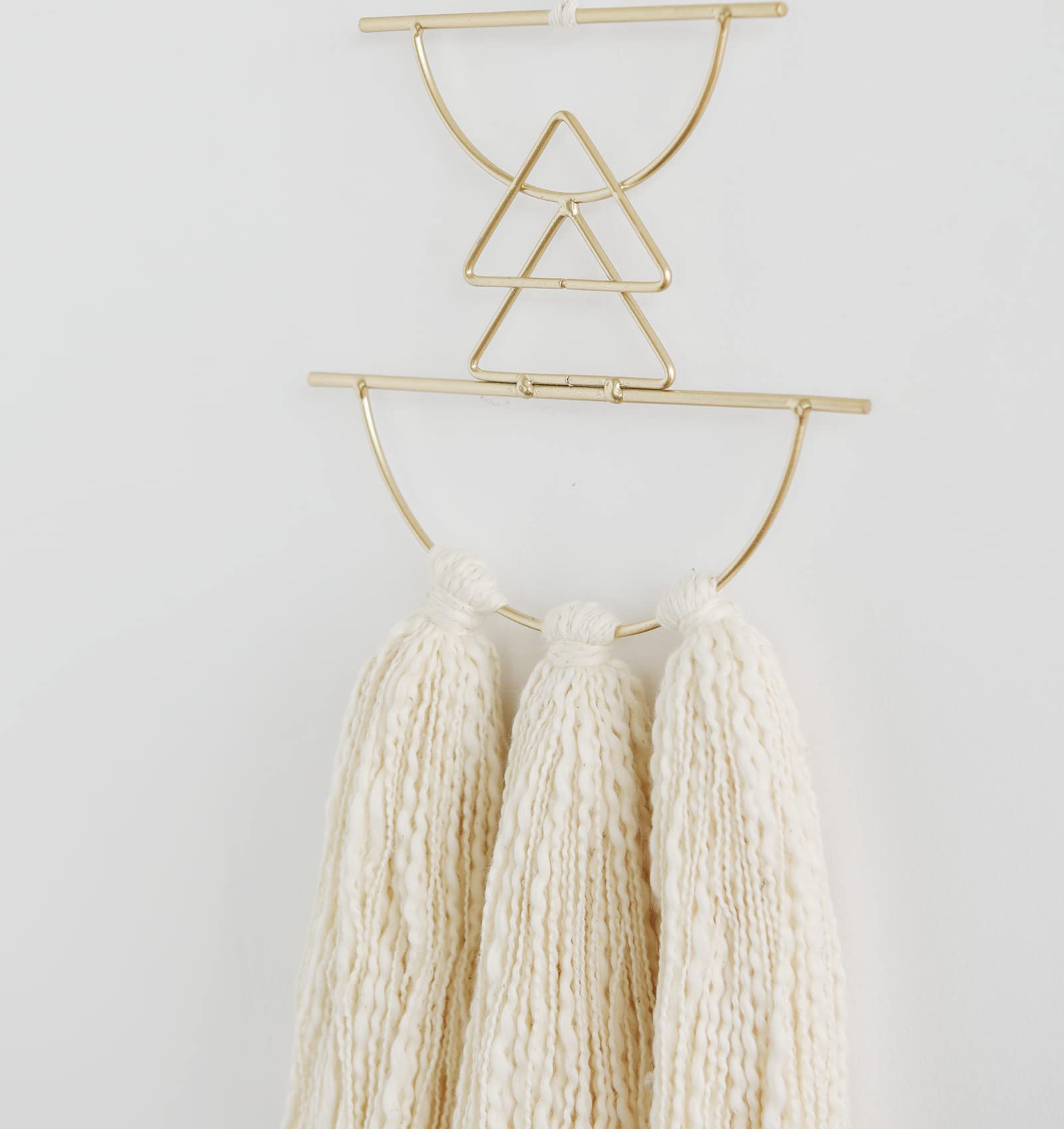 Boho Macrame Wall Hanging - Small Metal Wall Art Decor for Living Room & Bedroom - Ivory 13x4.7 Inch - Perfect for Home, Apartment, Nursery & Office Decor