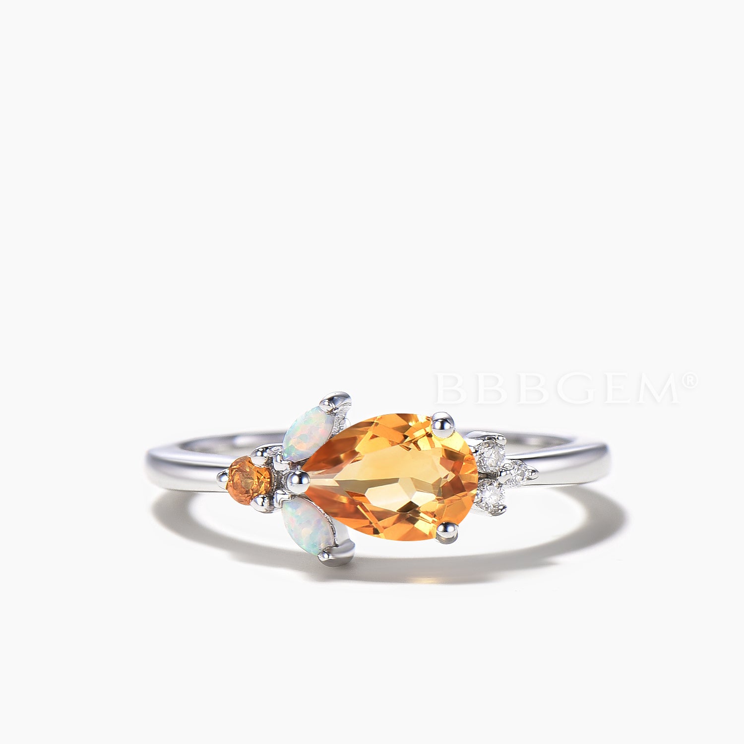 Natural Citrine & Opal Teardrop Cut Engagement Ring with Diamond Cluster - Elegant Wedding, Anniversary & Promise Jewelry Gift for Her