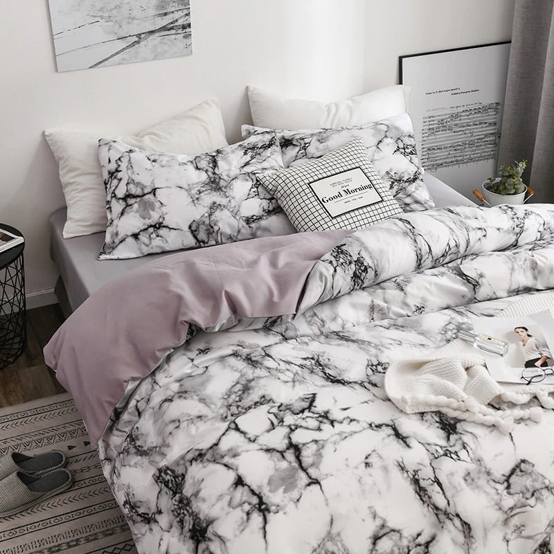 Luxury Marble Bedding Set - Queen Size, Soft & Breathable Bed Sheets with Pillowcases - Perfect for Modern Bedrooms & Guest Rooms