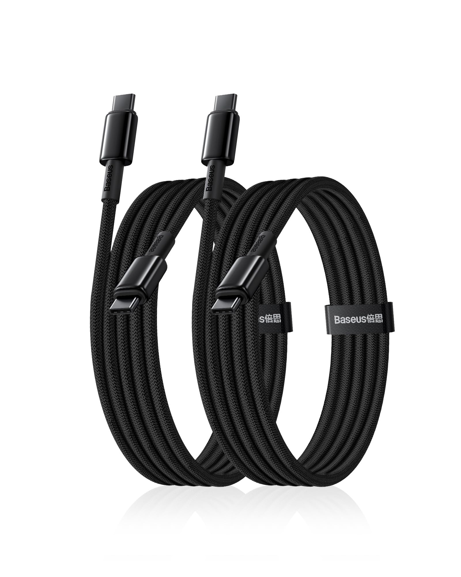Baseus USB C to USB C Cable 2-Pack 6.6ft 100W Fast Charging Cable with Zinc Alloy Connector & Nylon Braiding - Compatible with iPhone 16/15 Pro/Plus/Max, MacBook, iPad Pro/Mini, Galaxy S24/S23 - Perfect for Home, Office & Travel Charging