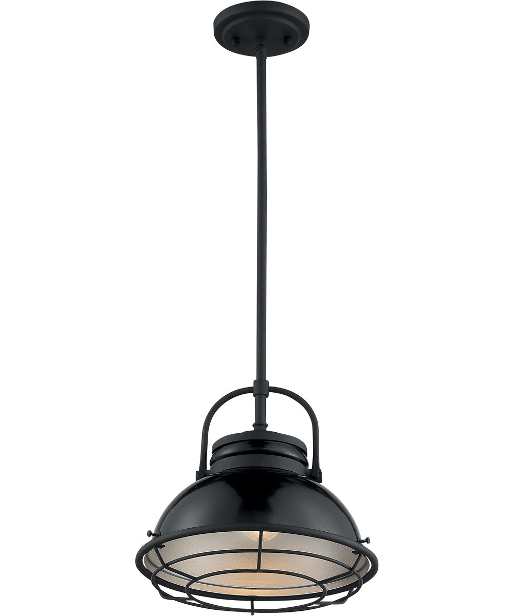 12W Upton 1 Light Pendant Light Fixture - Gloss Black & Silver Finish - Perfect for Kitchen Island, Dining Room, or Entryway Lighting