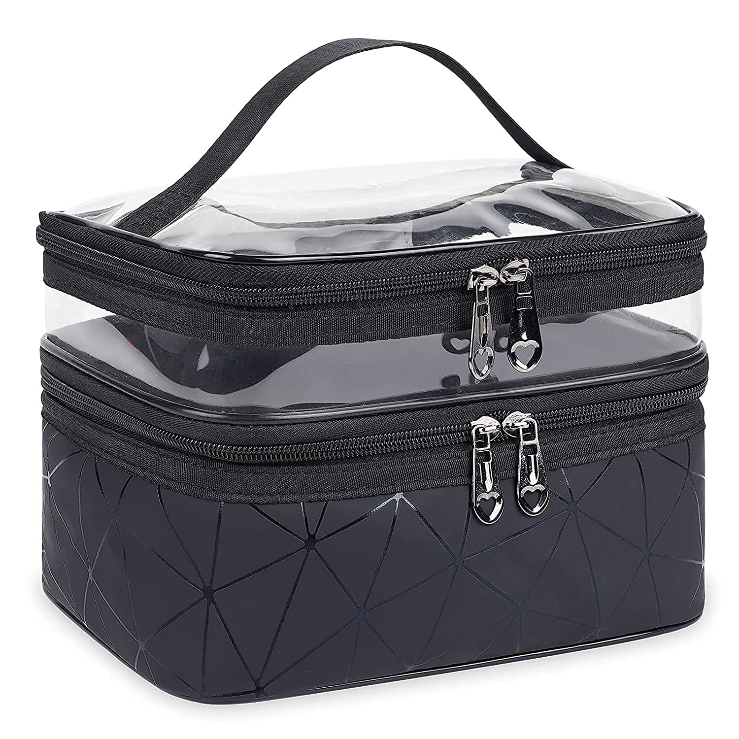 BESTOTTAM Makeup Travel Organizer Bag - Waterproof Cosmetic Case for Women, Toiletry Pouch with Brush Holder (Black) | Perfect for Air Travel, Vacation & Daily Makeup Storage