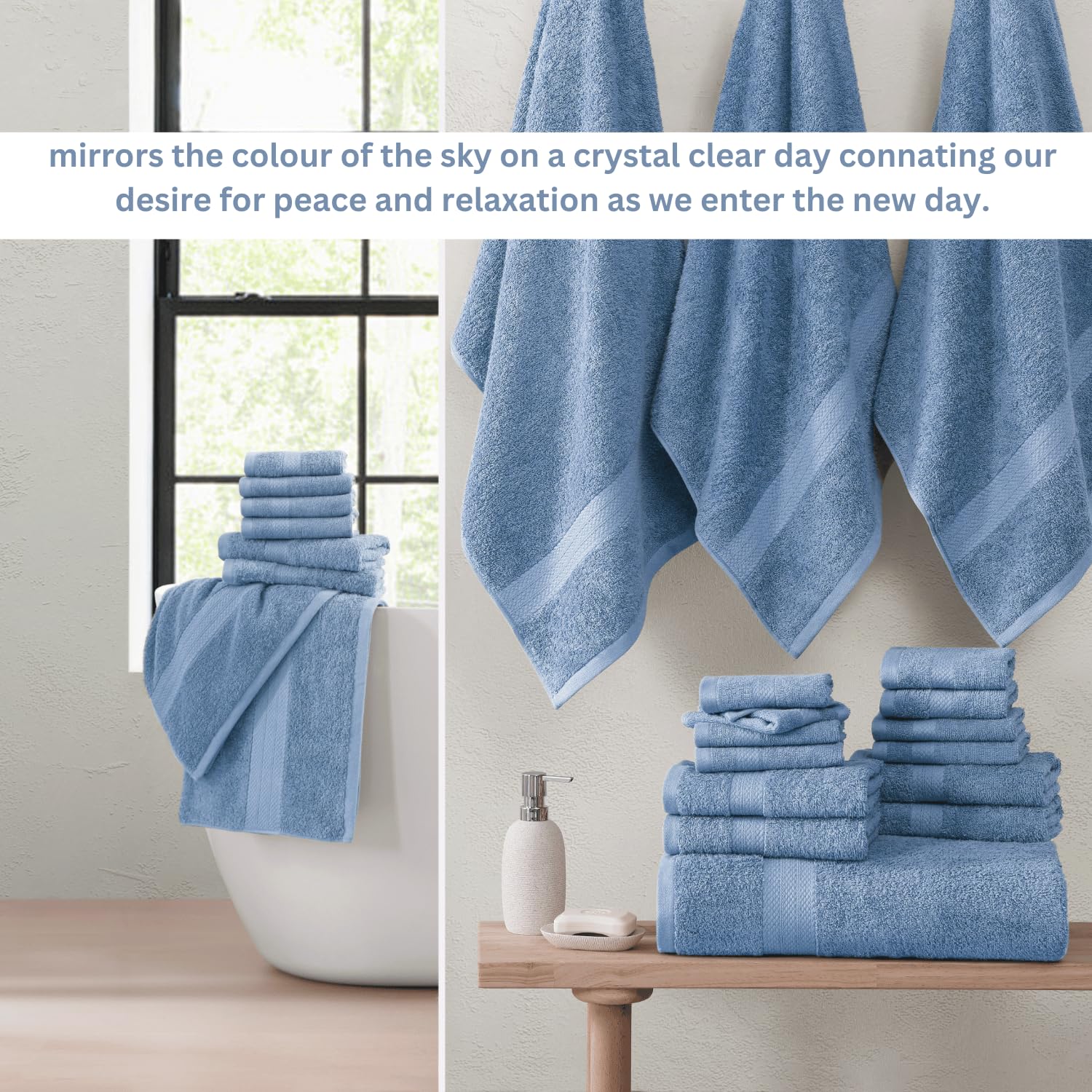 Premium 24-Piece Bath Towel Set by LANE LINEN - 100% Cotton Luxury Towels (2 Bath Sheets, 4 Bath Towels, 6 Hand Towels, 8 Washcloths, 4 Fingertip Towels) - Cerulean Blue - Perfect for Spa, Hotel, Guest Bathroom & Home Use