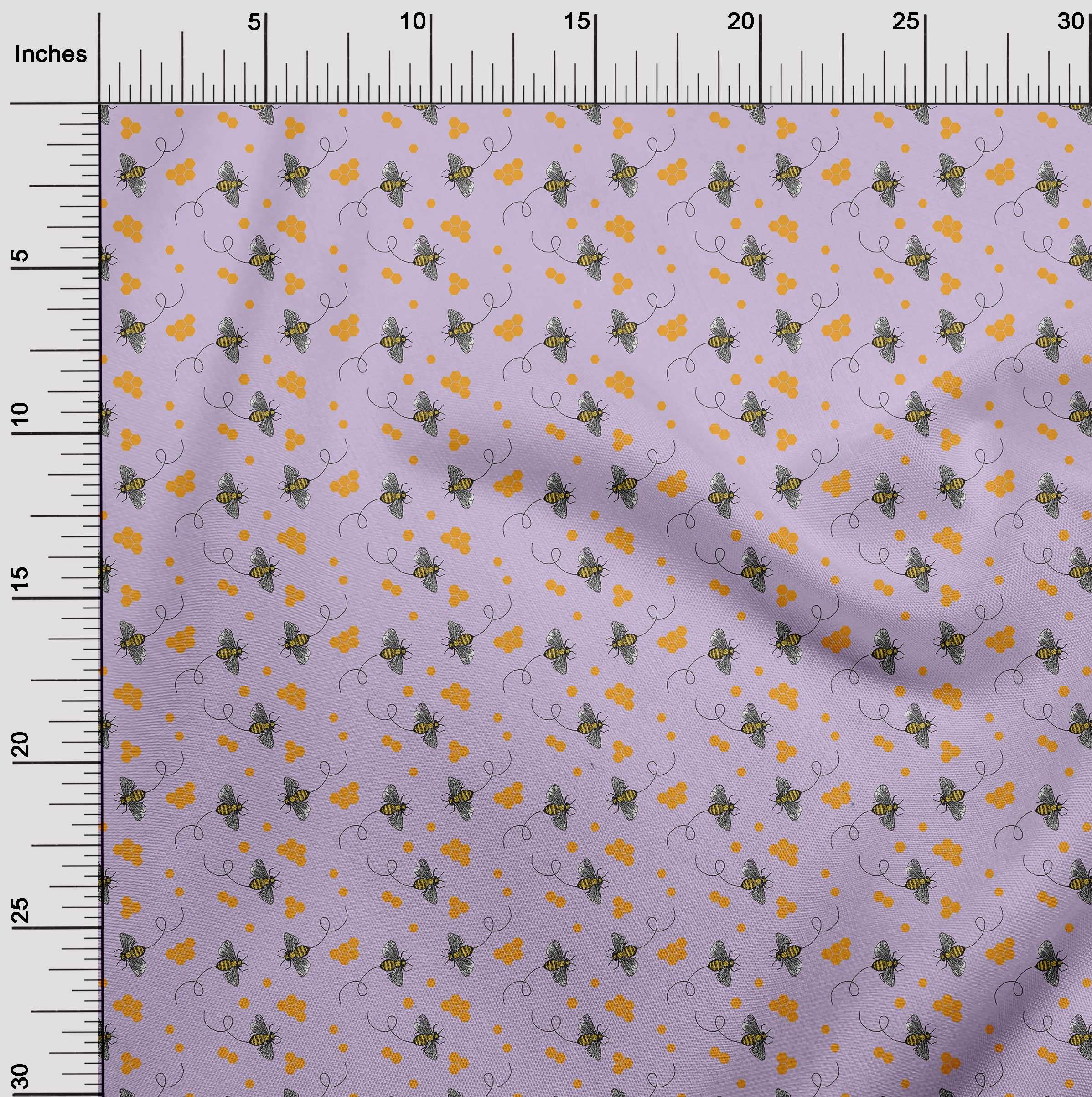 Velvet Lavender Fabric for Sewing - 58 Inch Wide Printed Craft Fabric with Honey Bees Design - Perfect for DIY Quilting, Home Decor & Fashion Projects