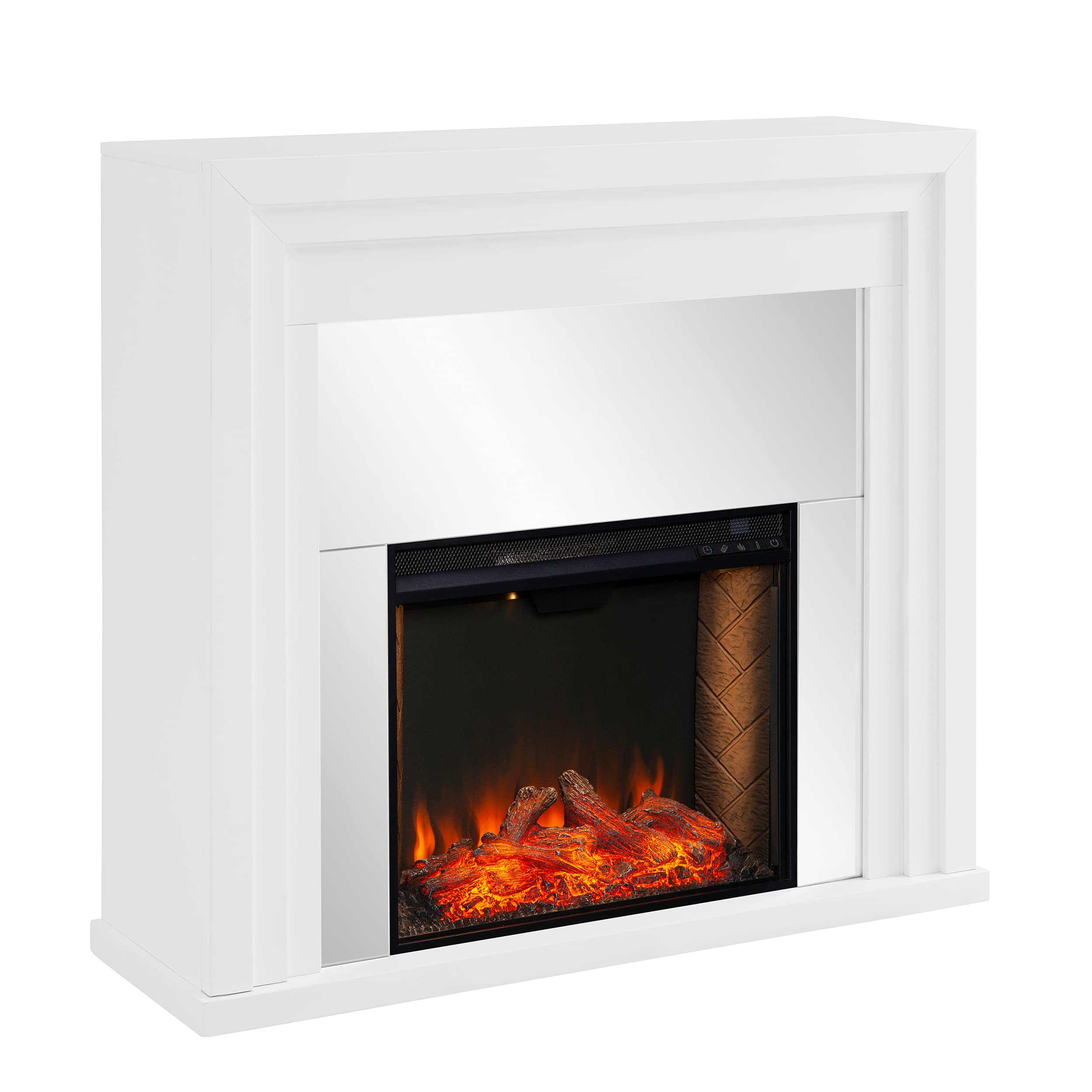 SEI Furniture Stadderly Alexa-Enabled Electric Fireplace with Mirror - White - Smart Home Heating for Living Room, Bedroom & Office
