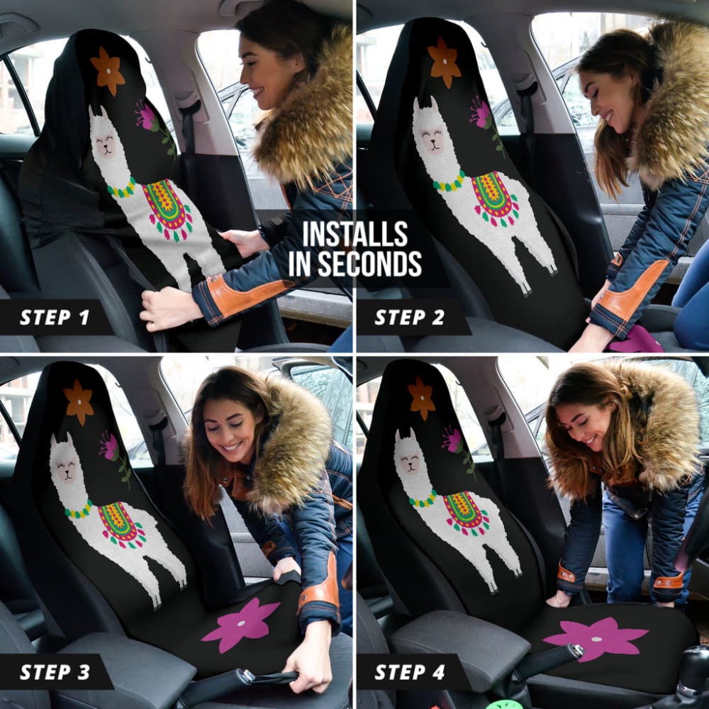 Custom Llama & Black Floral Car Seat Covers - Soft Chalky Style Fabric for Cars, SUVs & Trucks | Perfect for Pet Owners, Road Trips & Daily Commutes