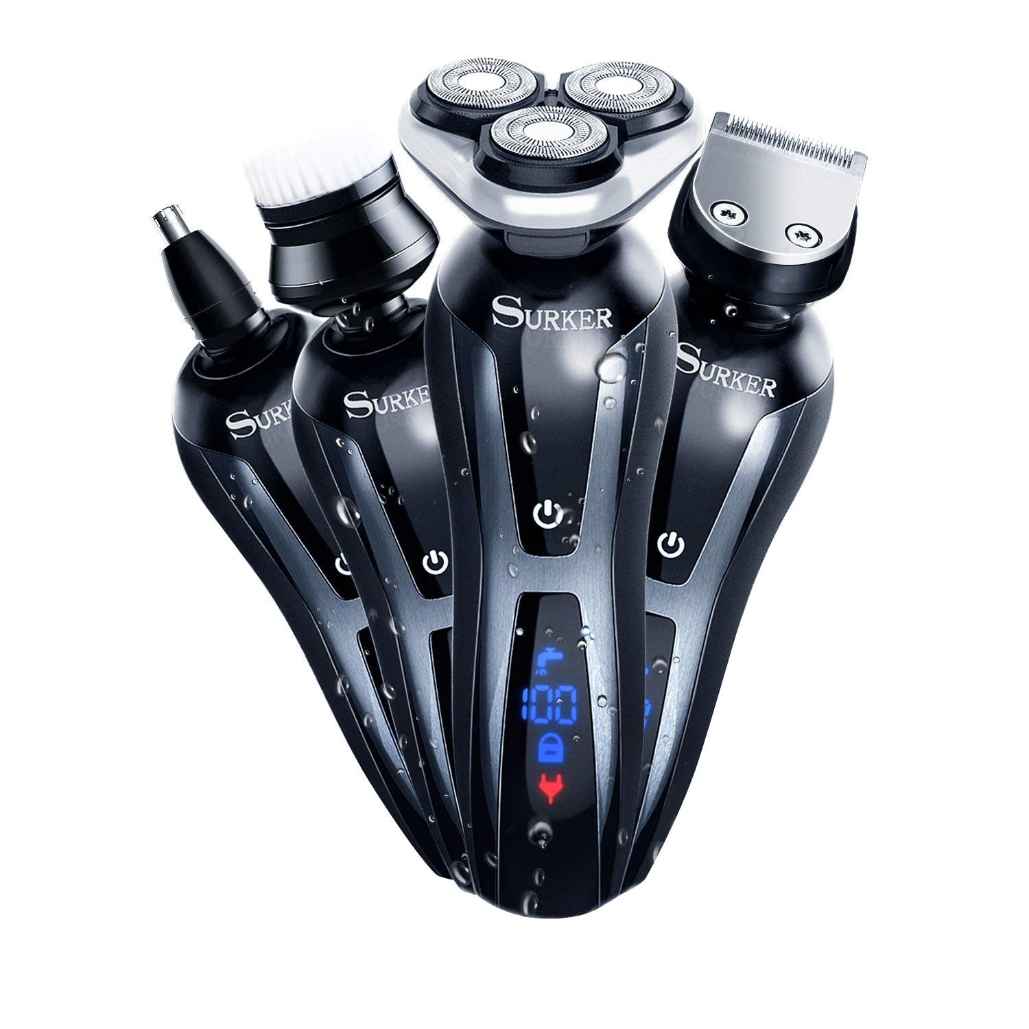 SURKER 3-in-1 Electric Shaver for Men - Cordless Beard Trimmer, Nose Hair Trimmer & Grooming Kit with Facial Cleansing Brush, Waterproof, USB Rechargeable for Wet/Dry Use - Perfect for Travel, Home & Gym Grooming