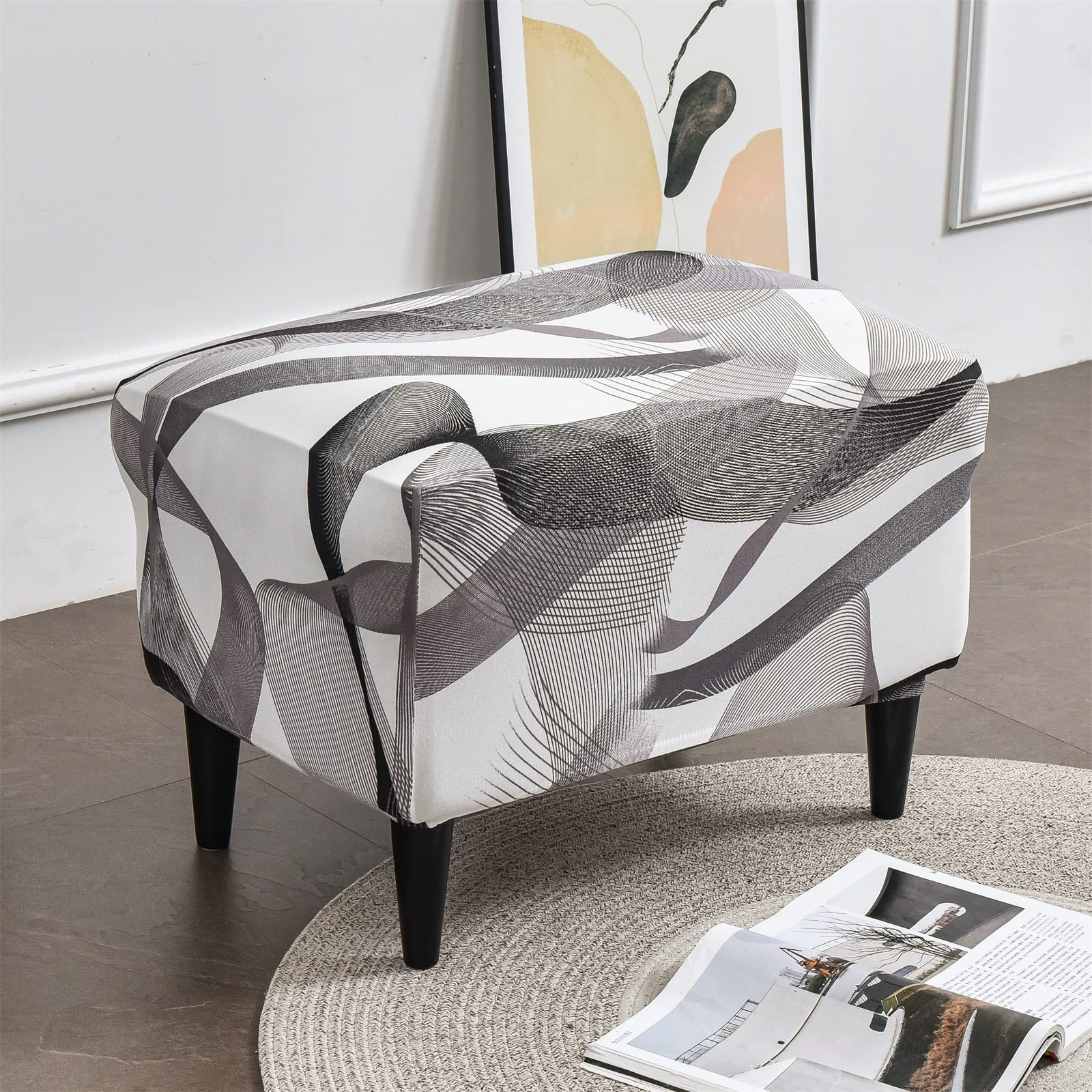 Eco-Friendly Stretch Ottoman Slipcover - Rectangular Storage Ottoman Cover with Non-Slip Elastic Bottom | Perfect for Living Room, Bedroom & Nursery Decor