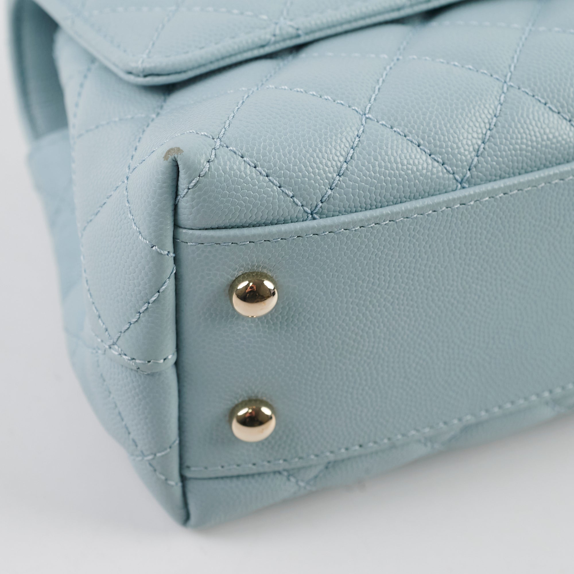 Chanel Caviar Small Coco Handle Bag in Light Blue with Microchip - Perfect for Evening Events, Parties & Luxury Fashion Accessories