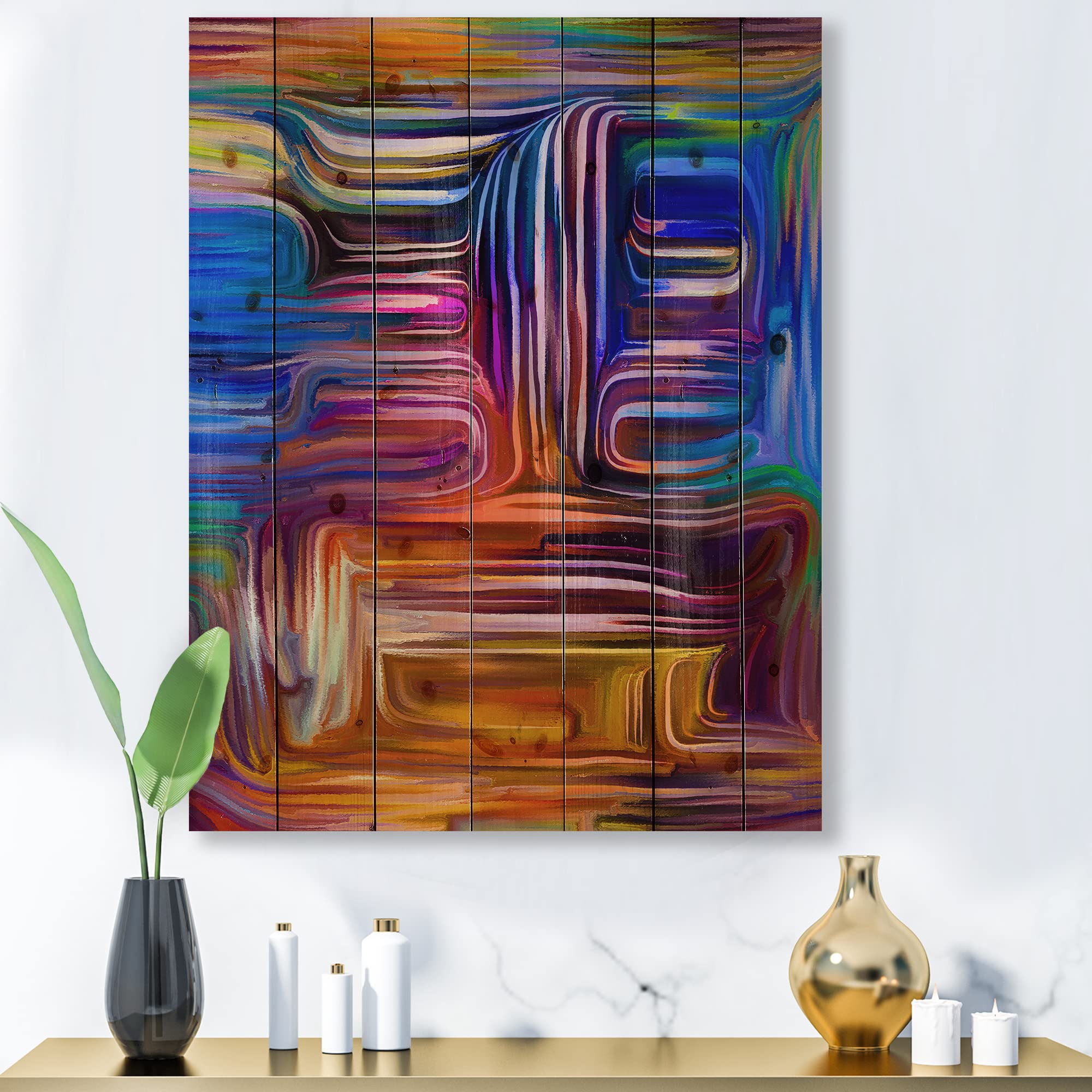 DesignQ Colour Fusion V Modern & Contemporary Blue Wood Wall Art - Large Abstract Wood Wall Panels Printed on Natural Pine - Perfect for Living Room, Bedroom & Office Decor