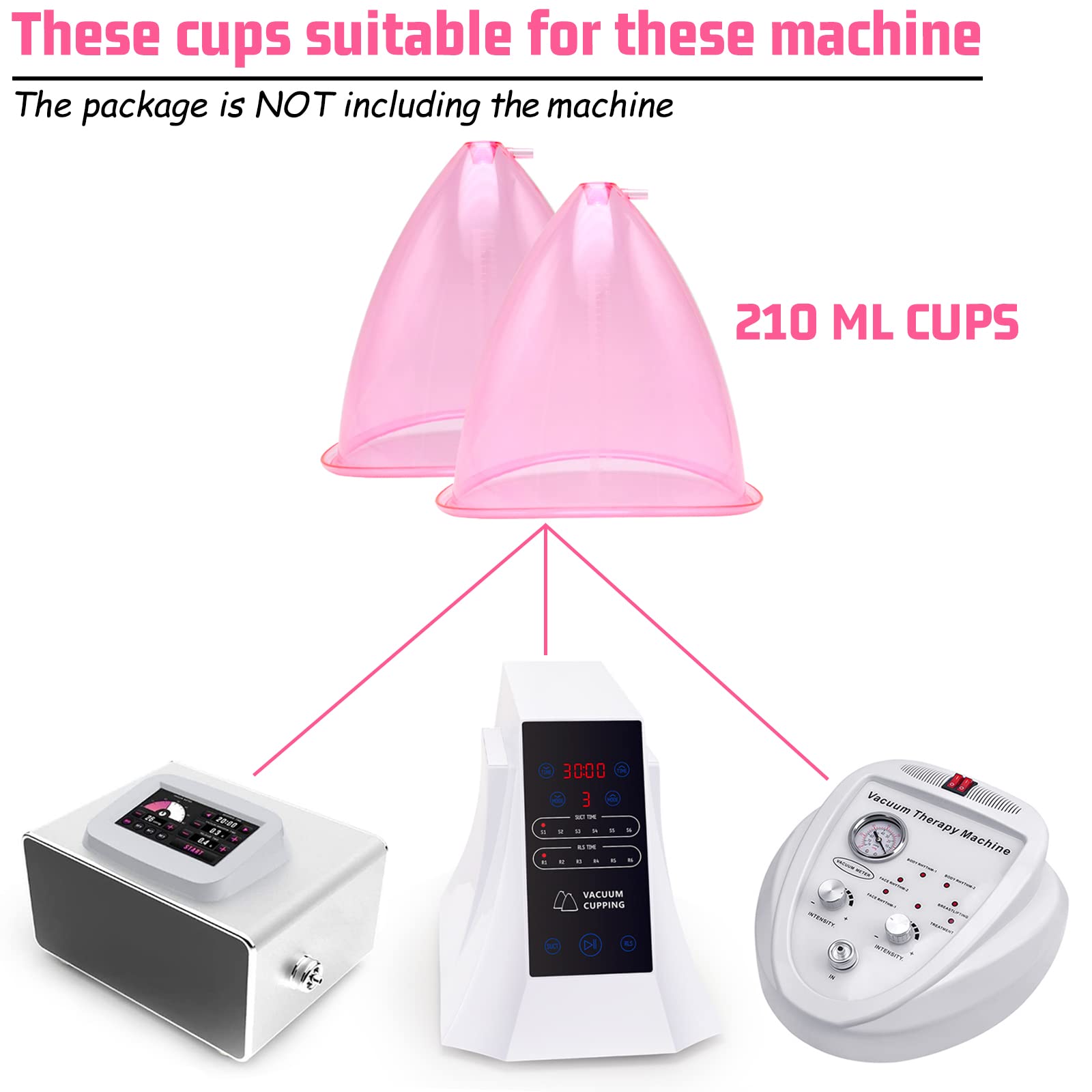 XXL 210ml Buttocks Vacuum Therapy Cups - 9.4 Inch Diameter Silicone Suction Cups for Bigger Butt Lifting & Body Massage | Includes Y-Hose Accessories | 1 Pair (Pink) | Perfect for Home Spa, Cellulite Treatment & Body Contouring Therapy