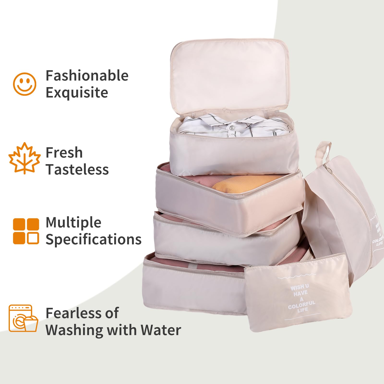 Premium 11-Piece Packing Cubes Set for Travel - Beige Luggage Organizers & Storage Bags for Clothes - Perfect for Suitcases, Backpacks & Carry-Ons