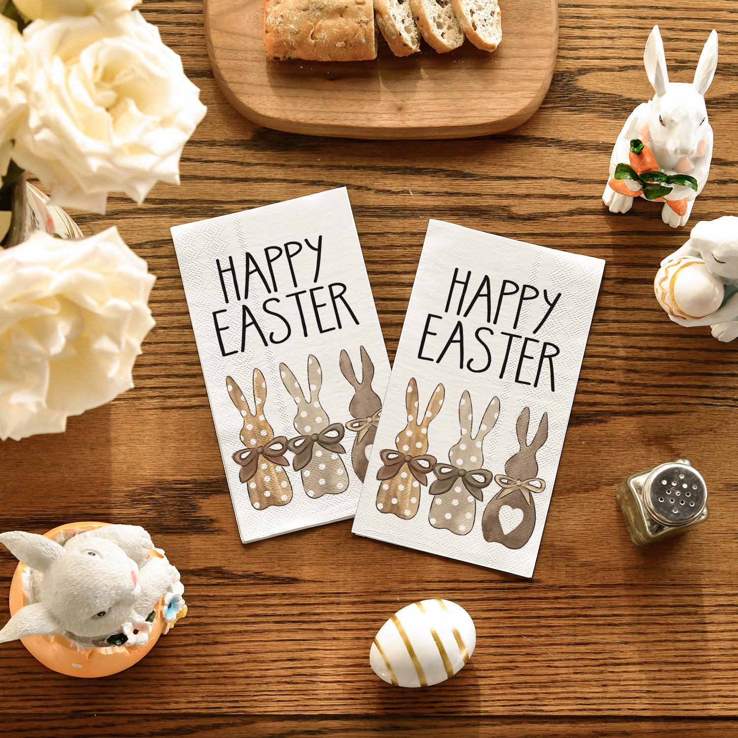 Horaldaily 100-Pack Easter Bunny Disposable Paper Napkins - Decorative Party Guest Hand Towels for Easter Lunch, Dinner, Kitchen & Bathroom | Perfect for Easter Celebrations, Holiday Gatherings & Spring Decor