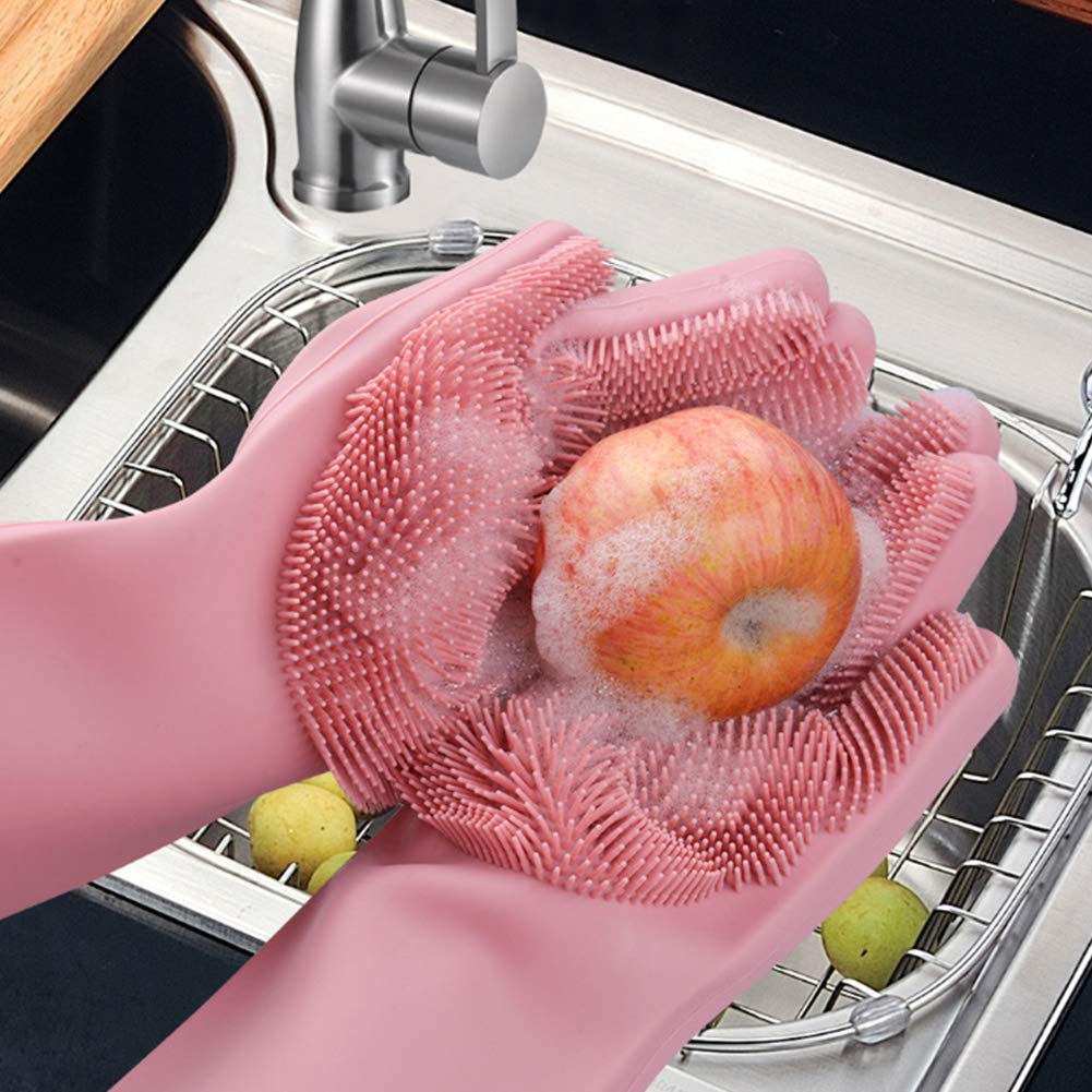 MAXADIL Silicone Gloves for Dishwashing, Car & Bathroom Cleaning - Kitchen & Home Use