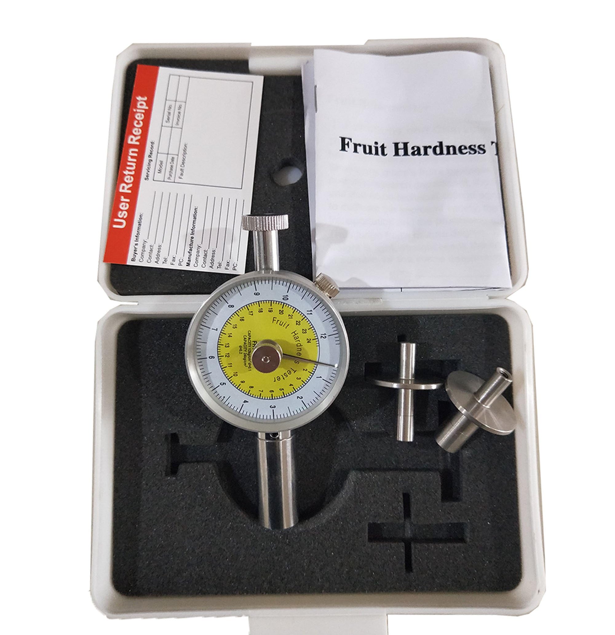 Fruit Hardness Tester - Digital Penetrometer with 2 Pressure Heads (11mm & 8mm) for Measuring Apple, Pear, Peach Firmness | Perfect for Farmers, Fruit Grading & Quality Control