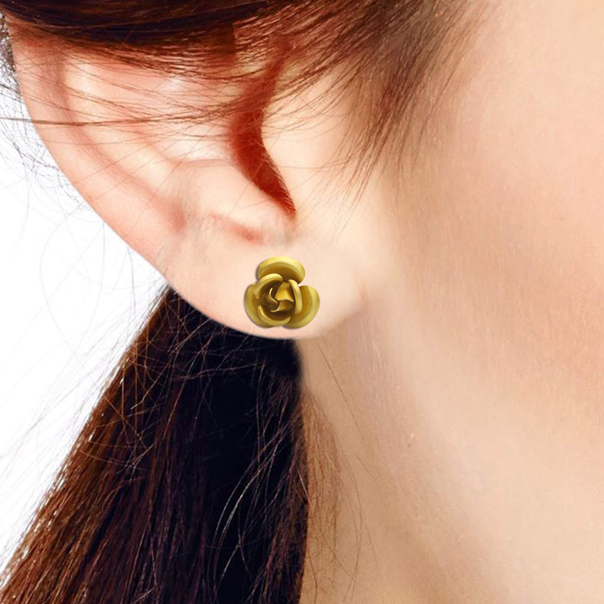 Aeravida Blooming Gold Rose .925 Sterling Silver Stud Earrings for Women | Classic Elegant Rose Flower Jewelry | Colorful Fashion Earrings | Perfect Gift for Her | Birthday, Anniversary, Valentine's Day