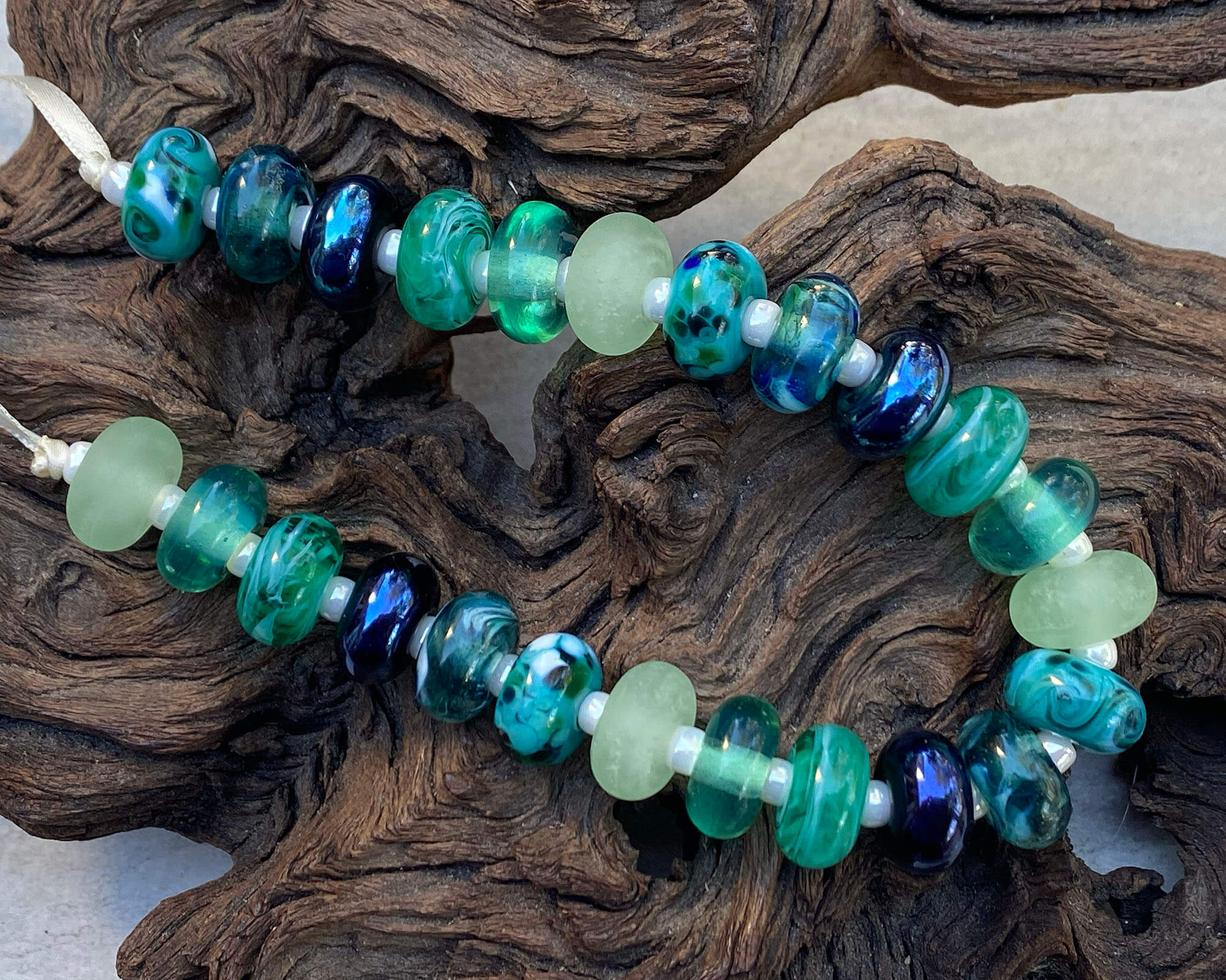 Handmade Teal Green Swirls Lampwork Glass Beads Set for Jewelry Making - DIY Necklace, Bracelet, Earrings Craft Supplies - Perfect for Boho, Wedding & Gift Projects