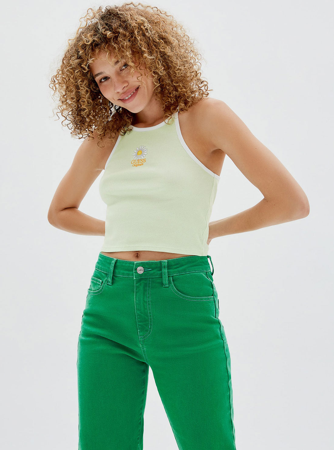 Guess Originals Soft Jade Sienna Ringer Tank Top for Women - Comfortable Vintage Style Cotton Blend Casual Top for Summer, Beach, and Everyday Wear