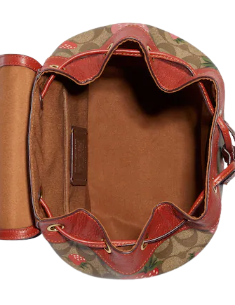 Coach Dempsey Drawstring Backpack - Signature Canvas with Wild Strawberry Print - Stylish & Durable Backpack for Women, Perfect for School, Travel & Everyday Use
