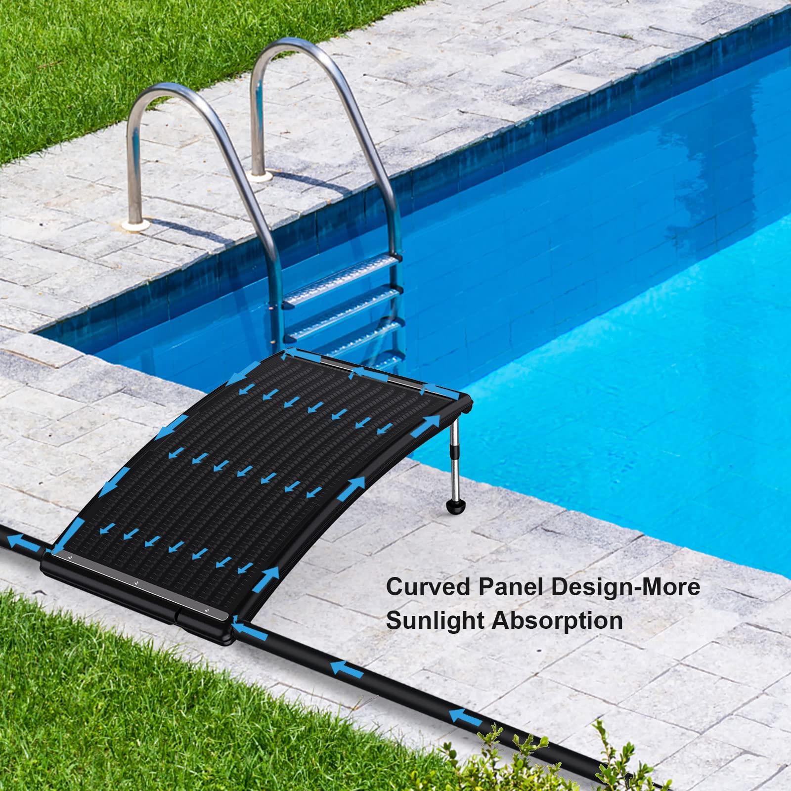 Efficient Curve Solar Pool Heater for Above-Ground & Inground Pools - Includes 2 Hoses, Clamps & Adapters | Extend Swimming Season & Save Energy