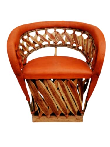 Handmade Traditional Mexican Equipal Chair - Acapulco Style Orange Leather - Authentic Artisanal Furniture for Home, Bar, Office & Restaurant - Perfect for Patio, Lounge & Outdoor Decor