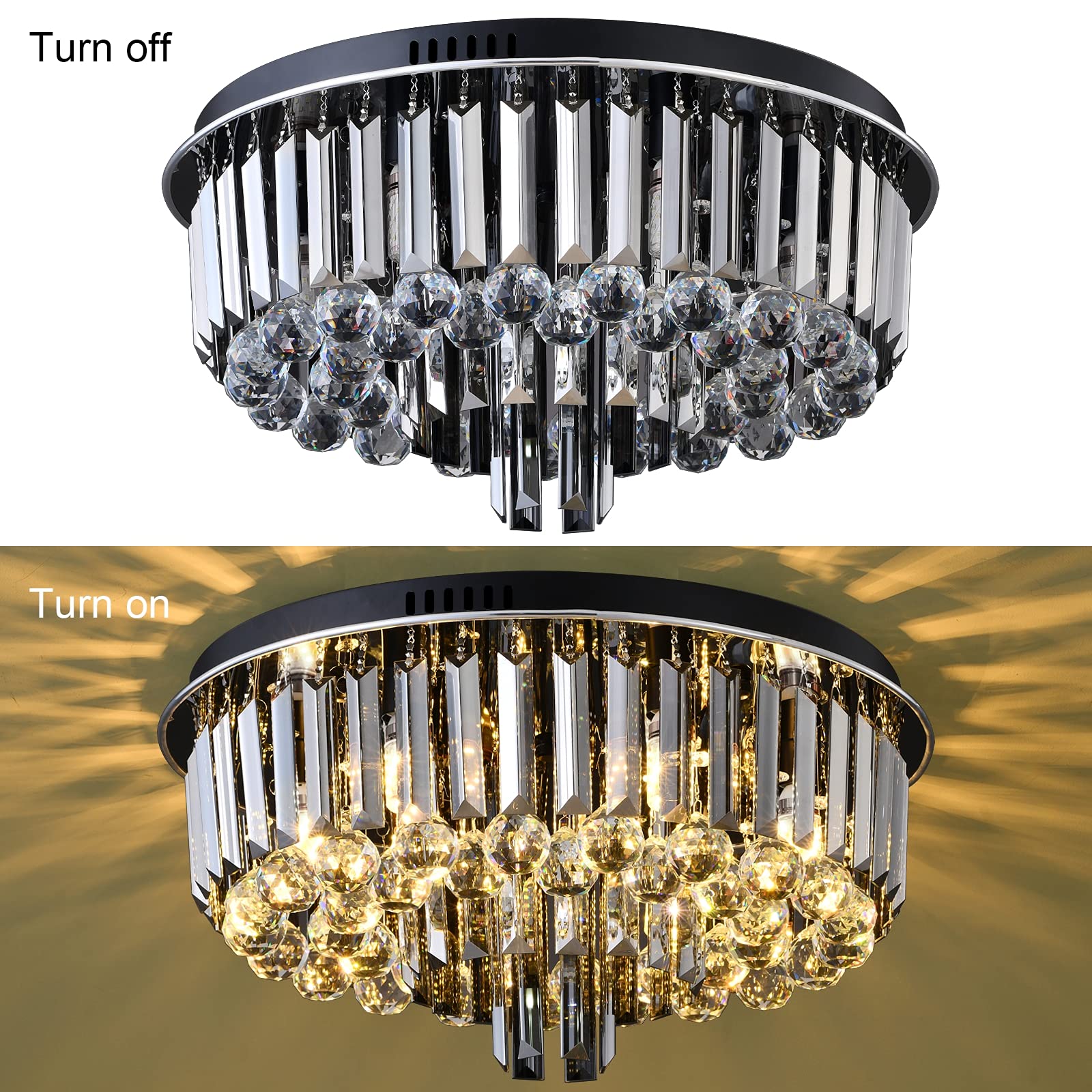 6-Light Modern Crystal Chandelier with Smoky Gray Rectangle & Clear Raindrop Crystals - 20
