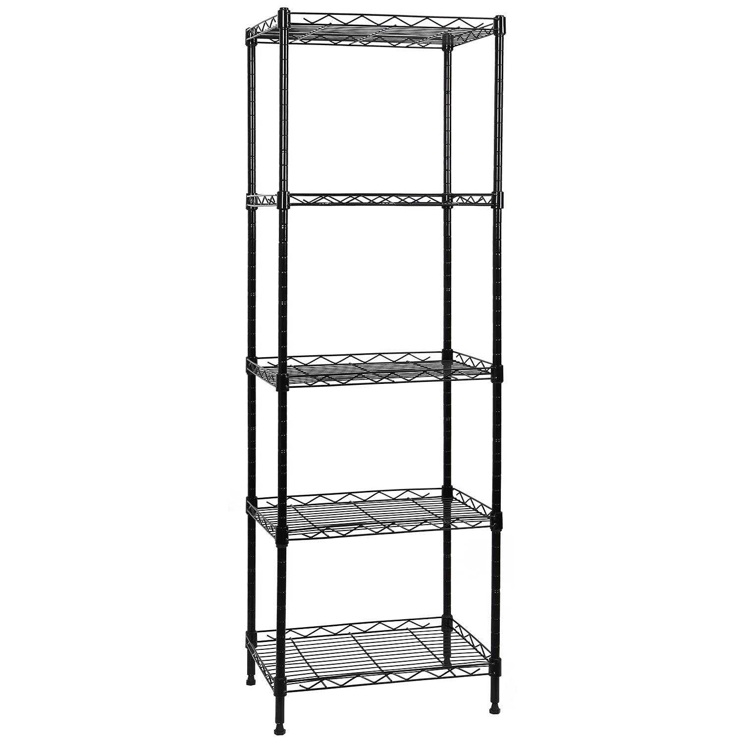 5-Tier Adjustable Metal Wire Shelving Unit - Heavy Duty Storage Rack for Laundry Room, Bathroom, Kitchen, Pantry & Closet Organization (Black, 16.6