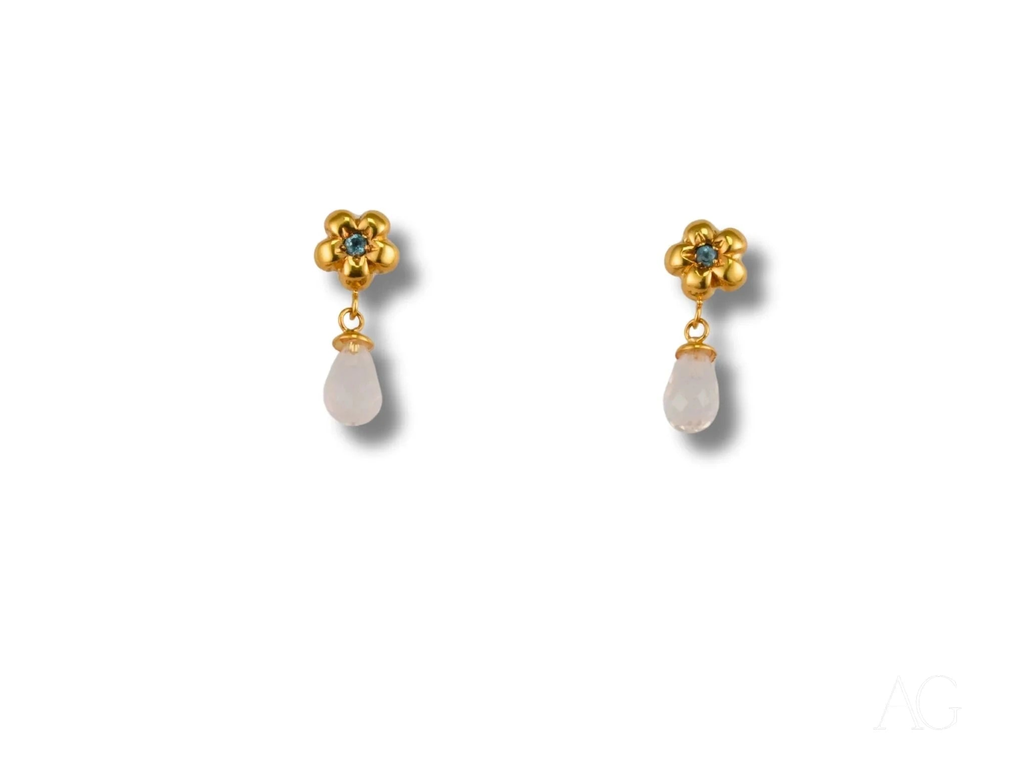18K Gold Flower CZ & Crystal Drop Earrings - Elegant Petal Drops for Women | Perfect for Weddings, Parties & Special Occasions