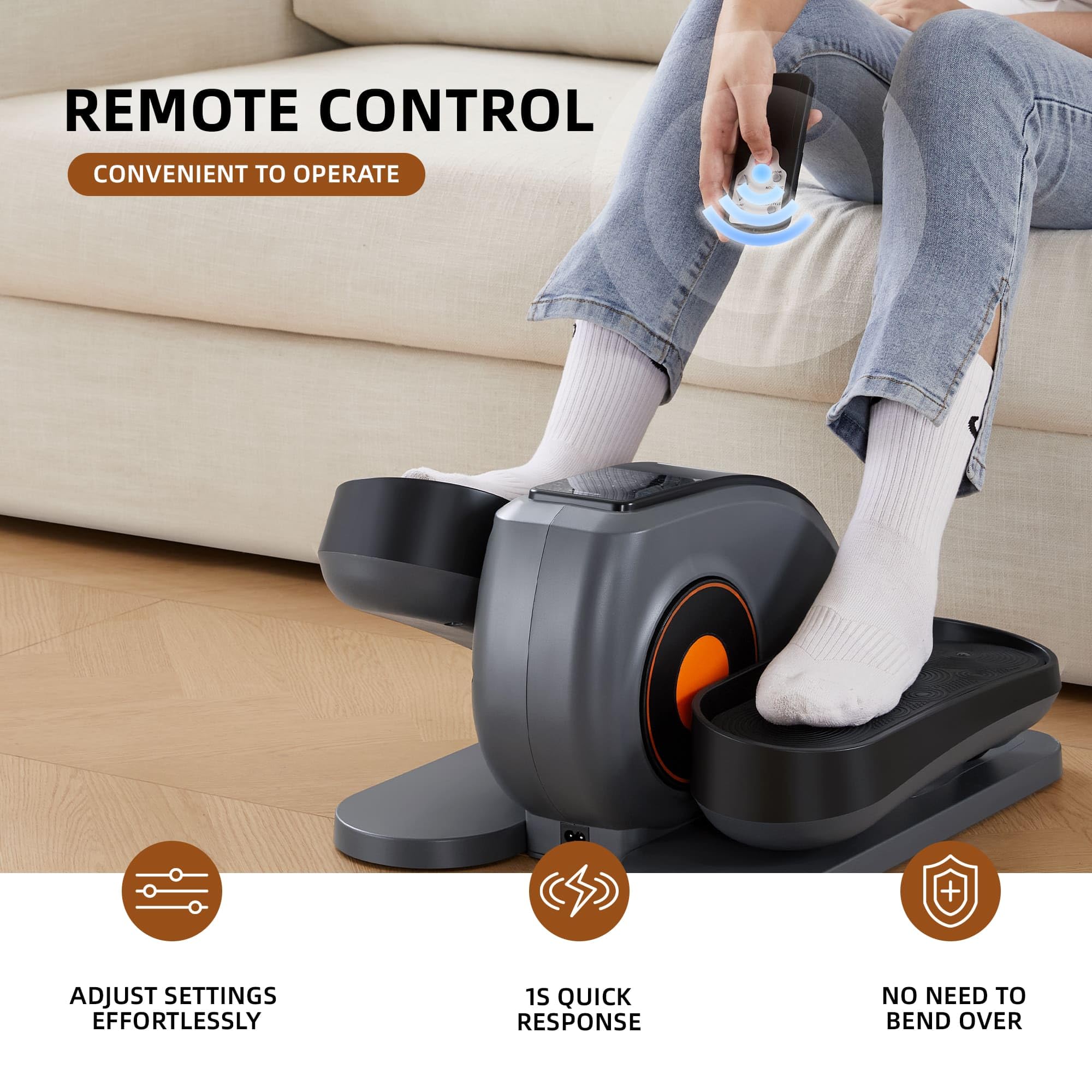 Under Desk Elliptical Machine - Portable Electric Pedal Exerciser for Home & Office Use - 10 Adjustable Speeds with Remote Control - Seated Leg Exercise Equipment for Seniors & Adults - Perfect for Work from Home, Office Workouts & Physical Therapy