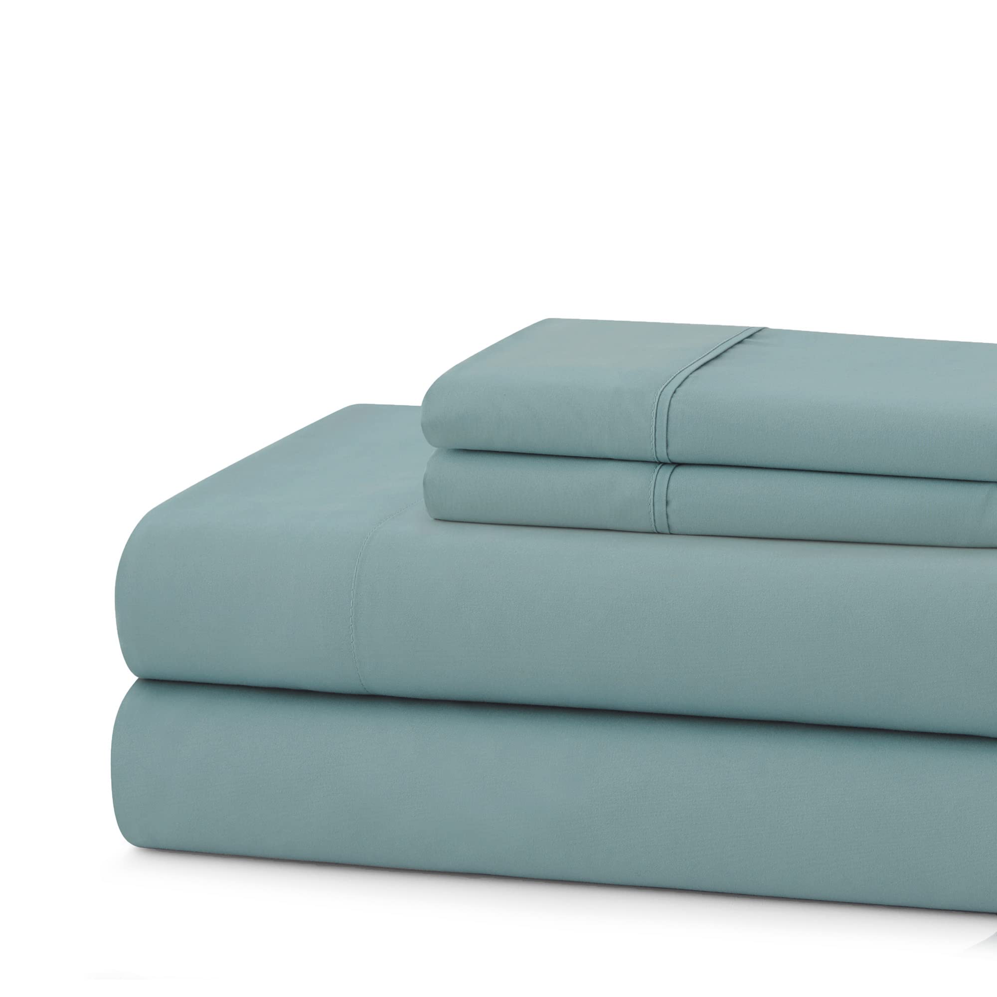 Premium 100% Egyptian Cotton Full Size Bed Sheet Set - 400 Thread Count, Ultra Soft & Breathable - 4 Piece (Fitted Sheet, Flat Sheet, 2 Pillowcases) - Misty Blue - Perfect for Guest Rooms, Dorms & Cozy Bedrooms