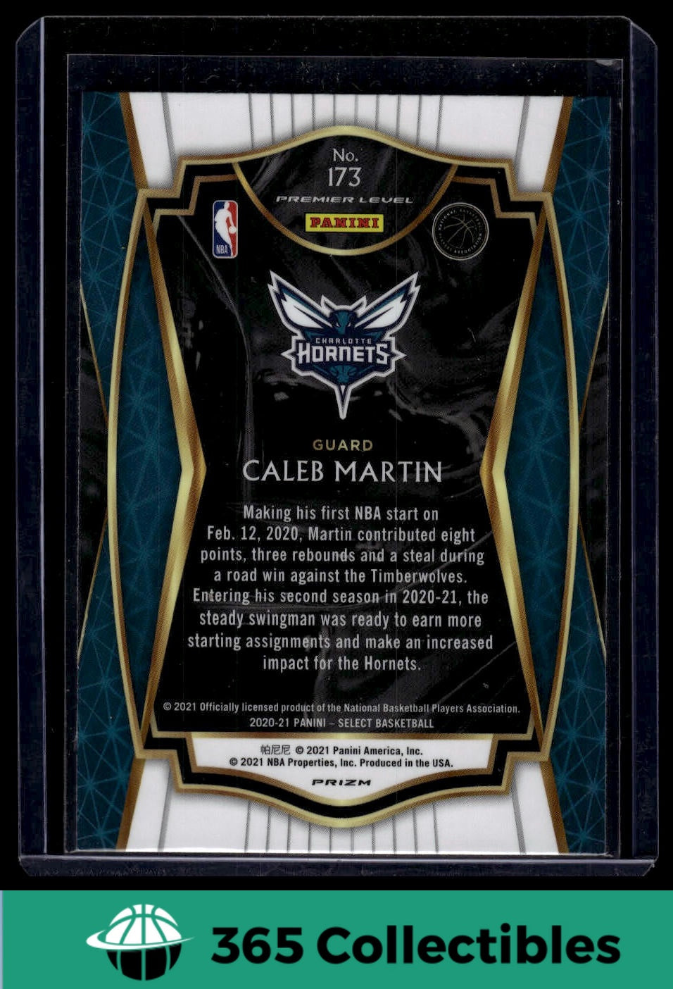 2021 Panini Prizm Caleb Martin #173 Prizm Premiere Level Basketball Card - Charlotte Hornets Rookie - Collectible Trading Card for NBA Fans & Sports Memorabilia Enthusiasts