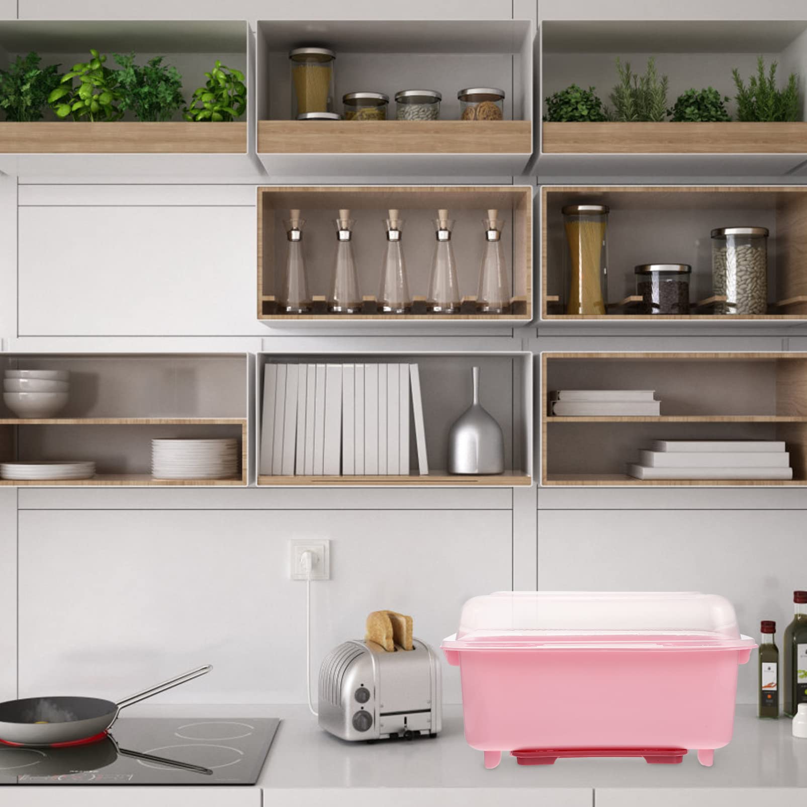 Cabilock Pp Material Kitchen Cutlery Drain Box Bowl, Chopstick & Tableware Organizer, Small Pink Countertop Drain Case for Nursing & Kitchen Organization