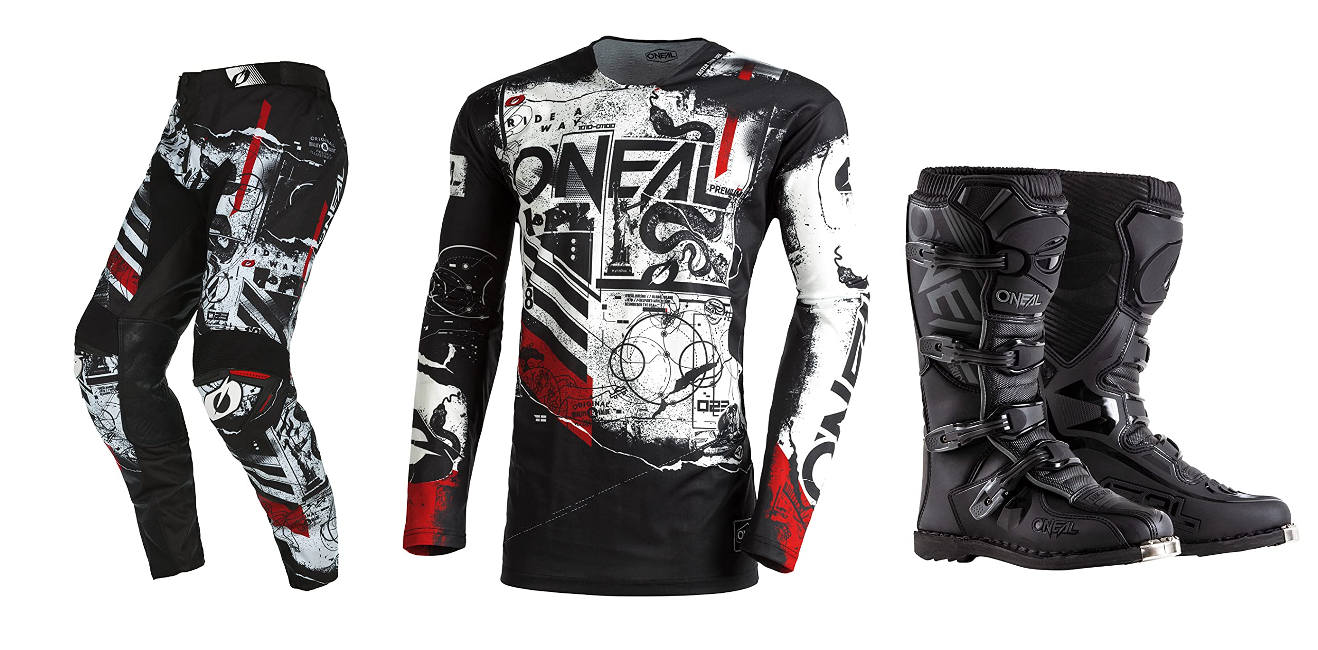 Oneal Mayhem Scarz Black/White Jersey Pant Boots Combo - Motocross & Dirt Bike Riding Gear for Off-Road Racing & Adventure Sports