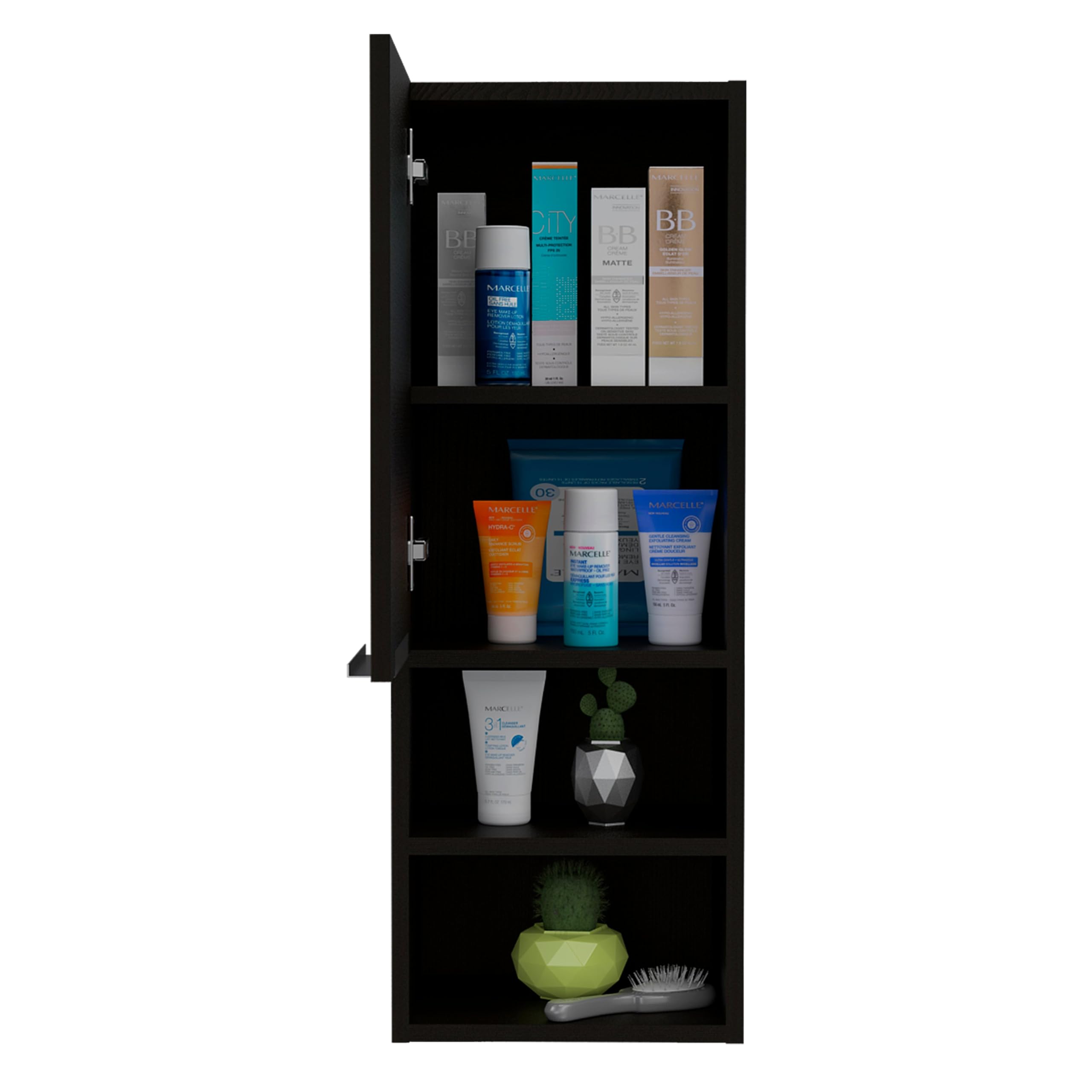 Tuhome Mila Wall Mounted Medicine Cabinet with 2 Interior & 2 External Shelves, Single Door Bathroom Storage - Black | Perfect for Bathroom Organization & Small Space Storage