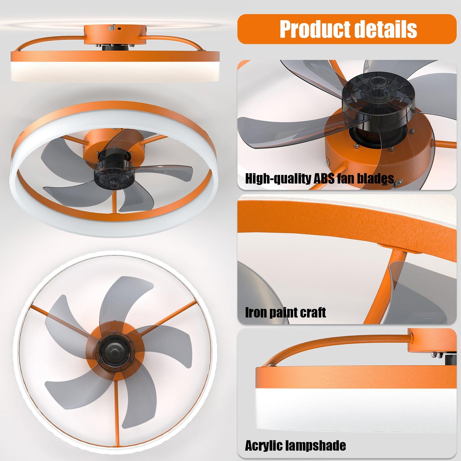 Modern Ceiling Fan with Dimmable LED Lights - Ultra Thin Design, Easy Embedded Installation (Orange) - Perfect for Living Room, Bedroom, and Home Office Cooling & Lighting
