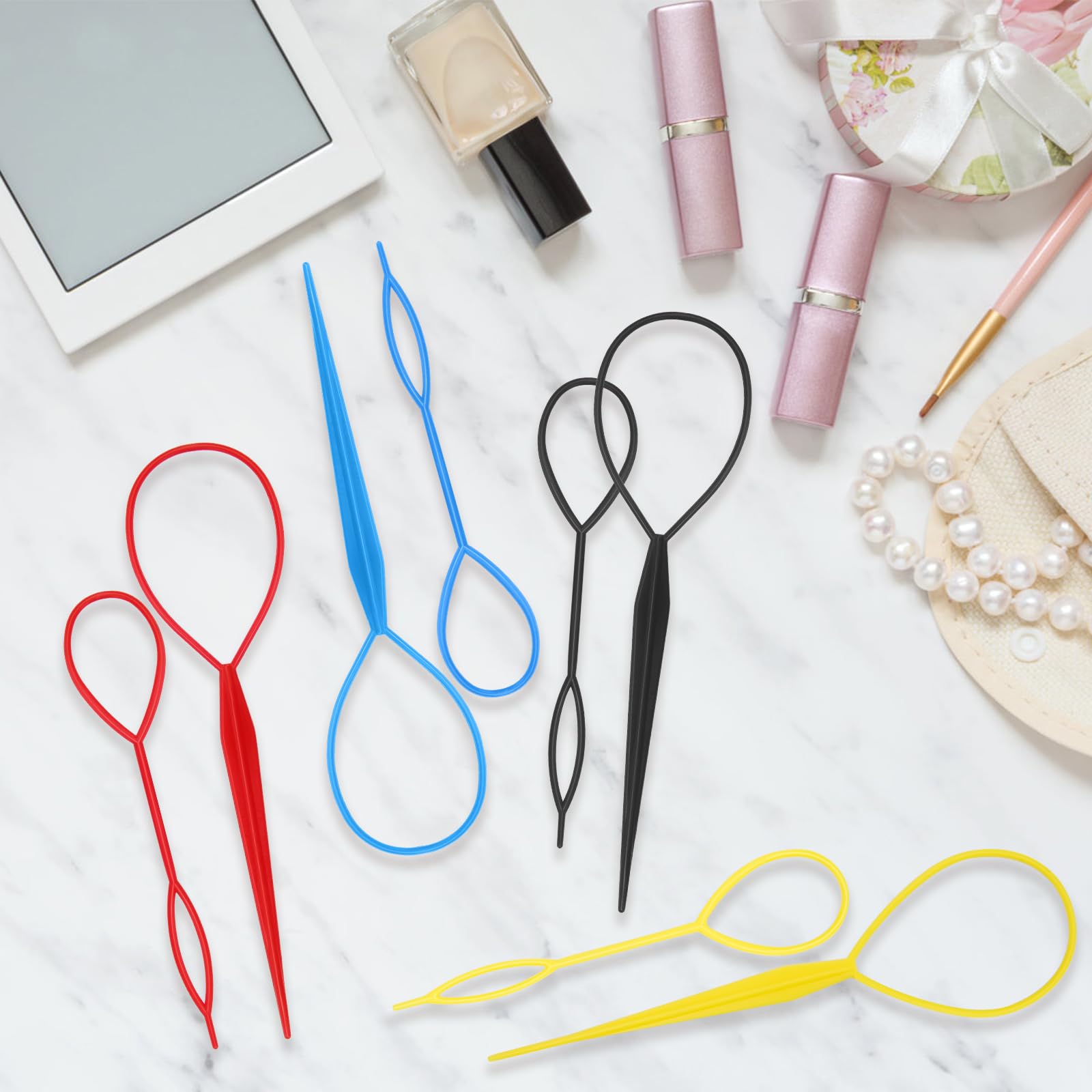AHIER 8Pcs Hair Styling Kit - Topsy Tail Ponytail Maker, French Braid Tool, Hair Braiding Accessories with 4 Color Hair Loops for Women & Girls | Perfect for DIY Hairstyles, Parties & Everyday Use
