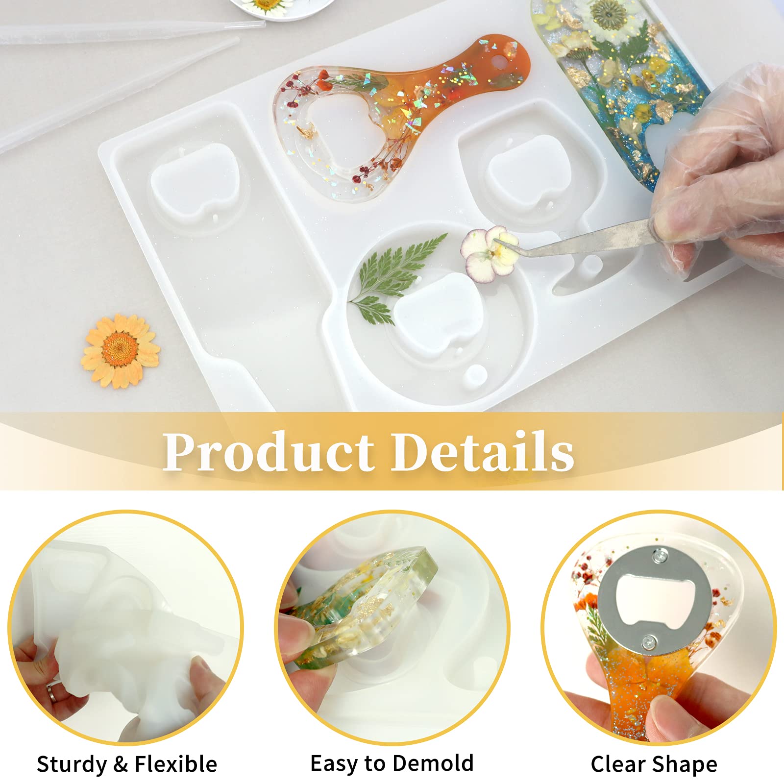 Premium Resin Bottle Opener Molds - DIY Epoxy Casting Silicone Molds for Beer Openers, Keychains & Wine Corkscrews - Complete Kit with Screwdriver & Patch - Perfect for Home Bars, DIY Jewelry Making & Unique Gifts
