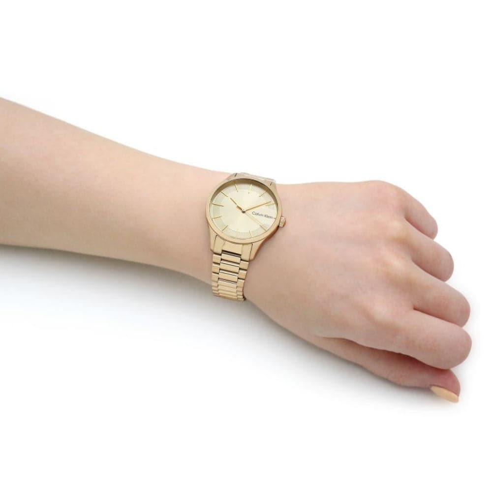Calvin Klein Gold Dial Stainless Steel Strap Unisex Watch 25200043 - Stylish Luxury Timepiece for Men & Women - Perfect for Office, Party & Everyday Wear