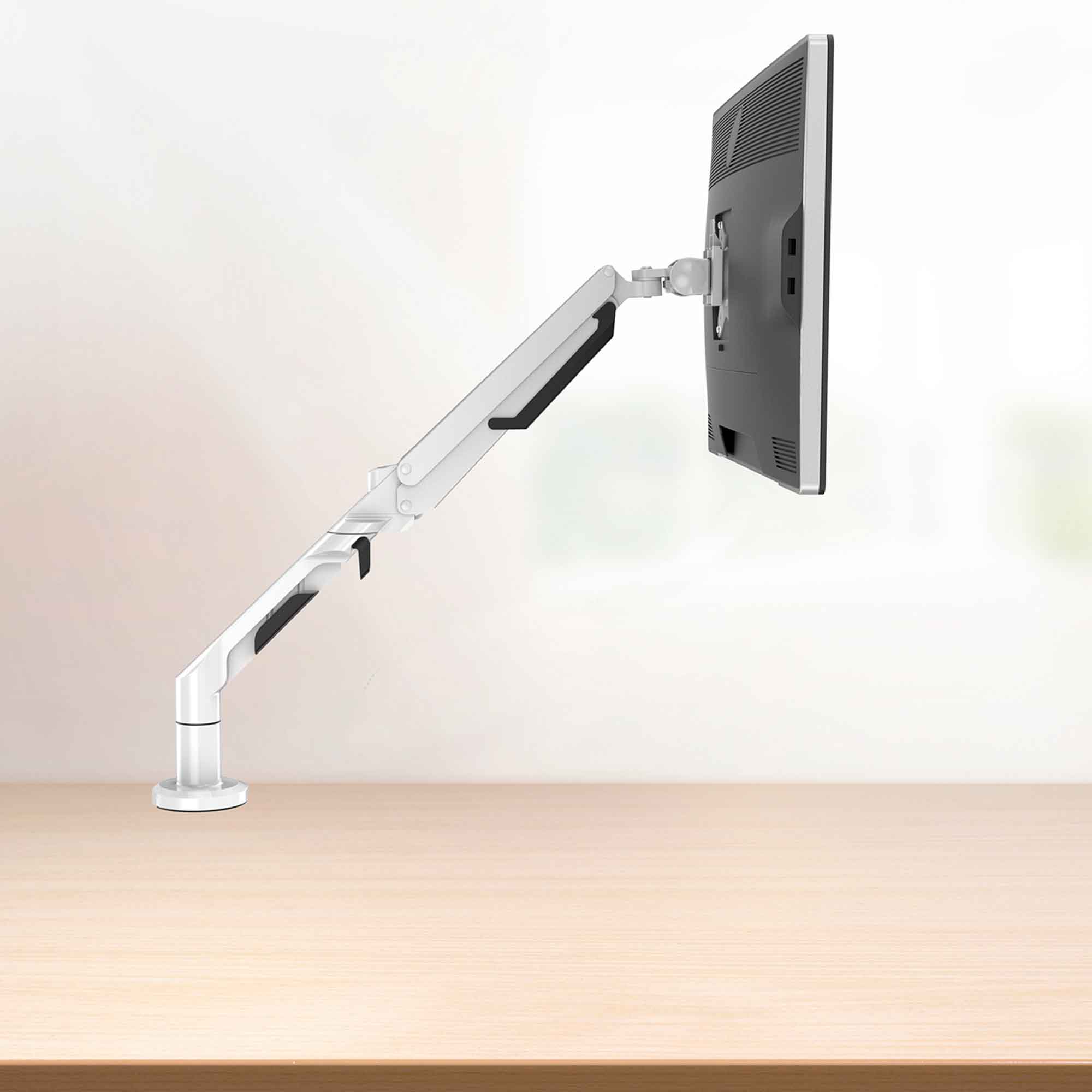Adjustable Single Monitor Arm - Rotating Ergonomic Stand for 17-36 Inch Screens, 12kg Load Capacity, White (DH26) - Perfect for Home Office, Gaming & Workspace Setup