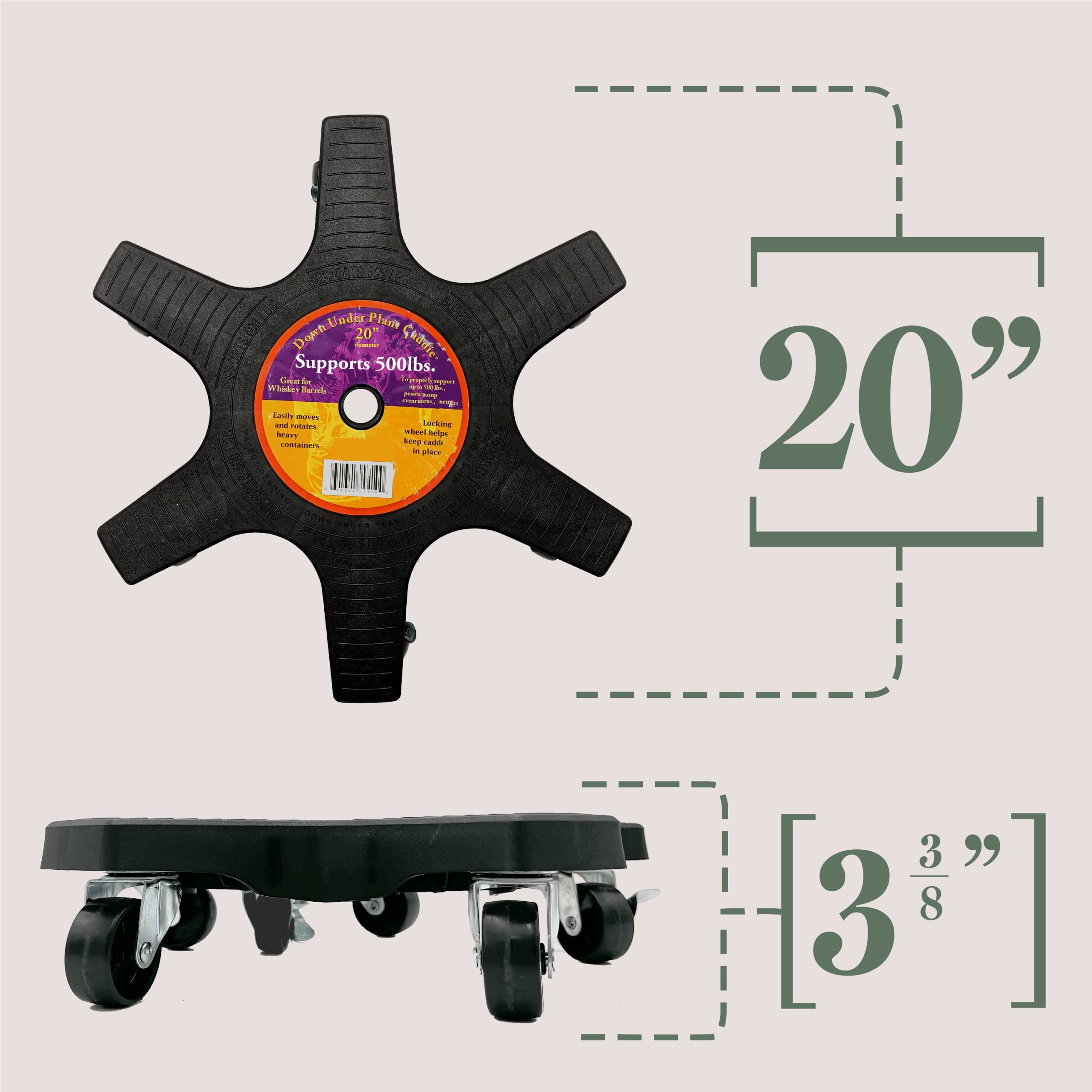 Heavy Duty Bosmere S20410 Down Under Plant Caddie with Wheels - 500lb Capacity 20-Inch Black Plant Stand for Indoor/Outdoor Garden, Patio & Greenhouse Use