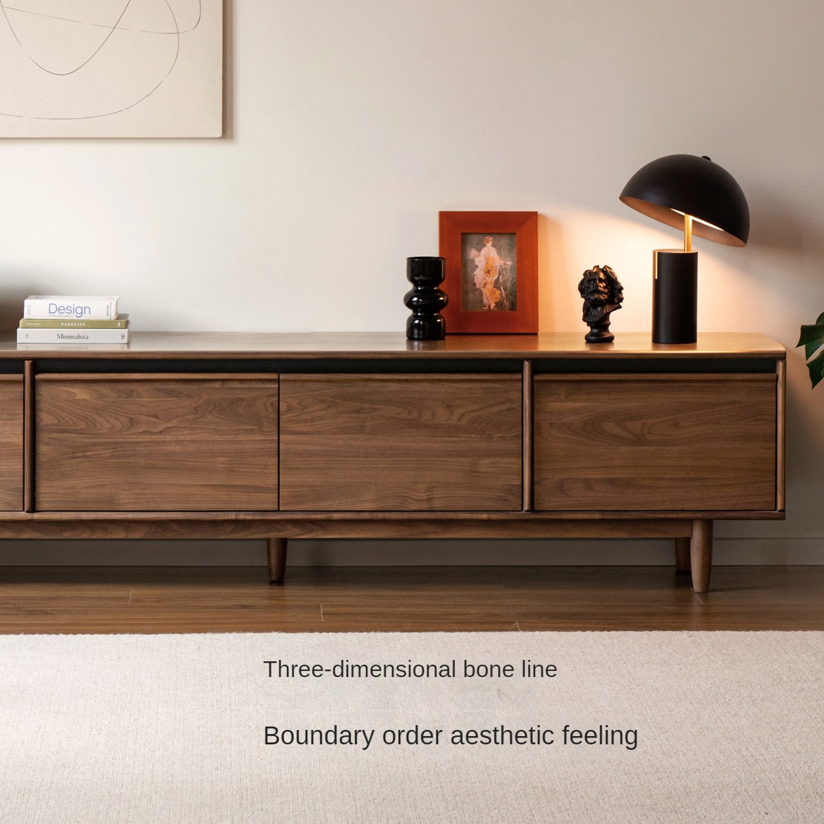 Premium Black Walnut & Ash Solid Wood TV Stand with Skeleton Line Design - Modern Entertainment Center for Living Room, Bedroom, and Home Theater Setup