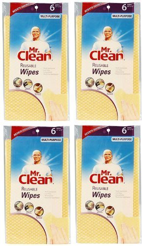 Mr. Clean Multi-Purpose Cleaning Wipes - Reusable & Machine Washable - 24 Count (6 Wipes x 4 Packs) - Perfect for Kitchen, Bathroom & Household Surfaces