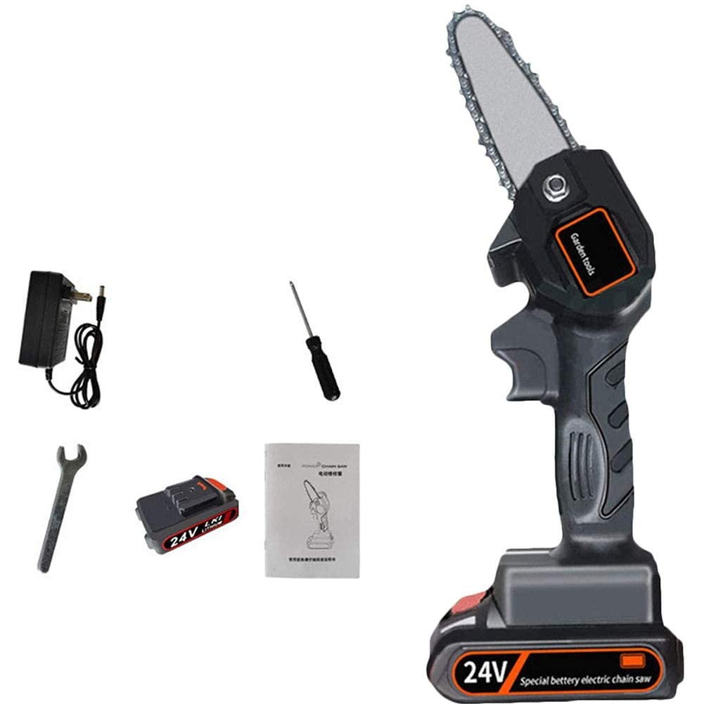 4 Inch Mini Electric Chainsaw - 24V Rechargeable Battery Powered Cordless Chainsaw for Pruning, Wood Cutting & DIY Projects | Perfect for Garden Trimming, Camping & Home Improvement