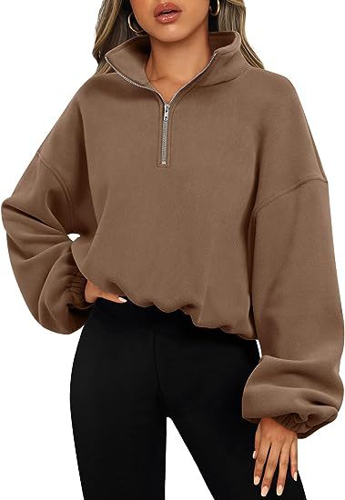 Women's Winter Loose Fit Sport Pullover Hoodie with Zipper Stand Collar - Thick Warm Fleece Sweatshirt for Running, Gym & Outdoor Activities