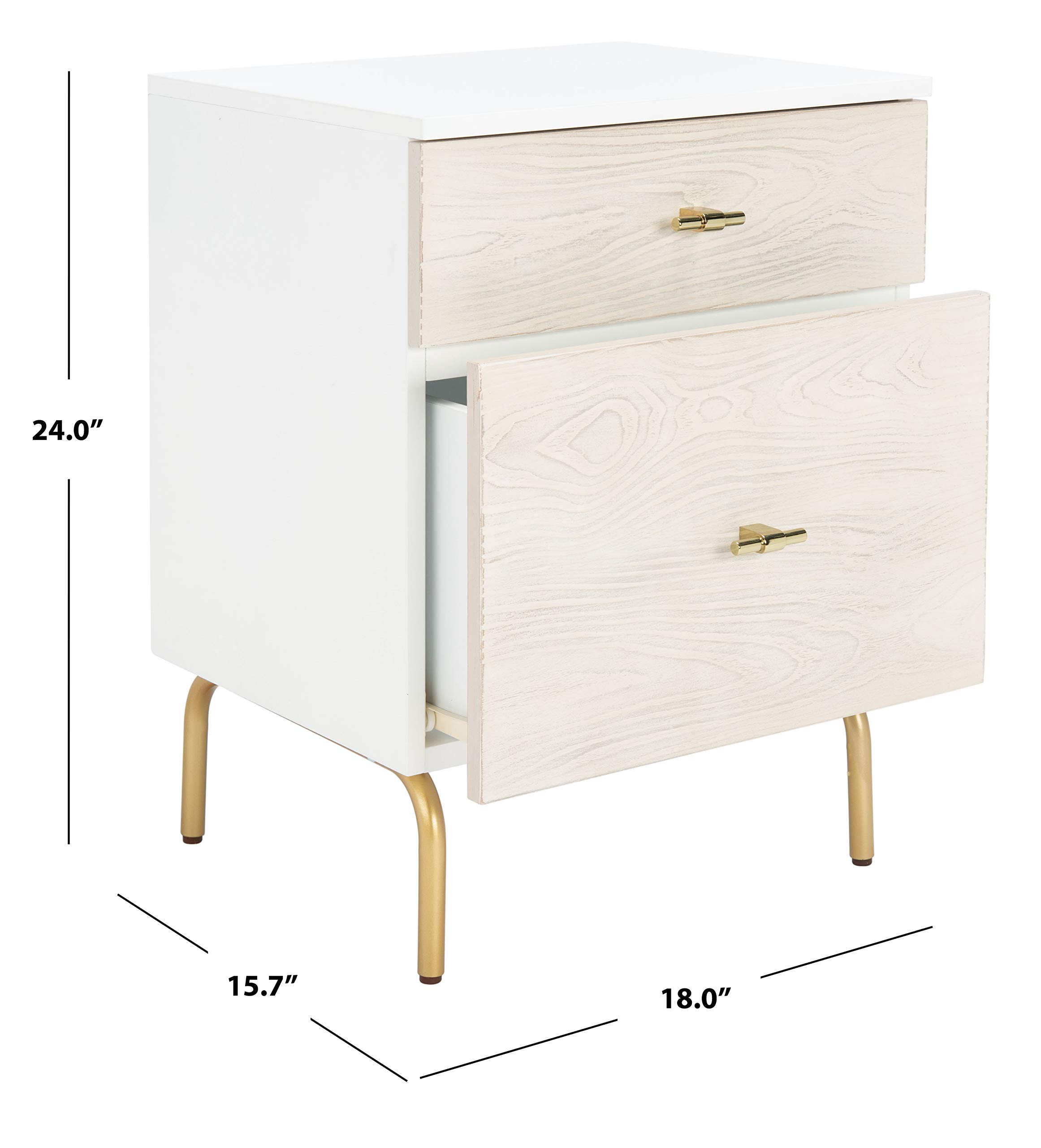 SAFAVIEH Genevieve 2-Drawer Nightstand - White Washed Wood Bedside Table with Storage for Bedroom, Living Room & Office - Modern Farmhouse Style Night Stand with Smooth Gliding Drawers