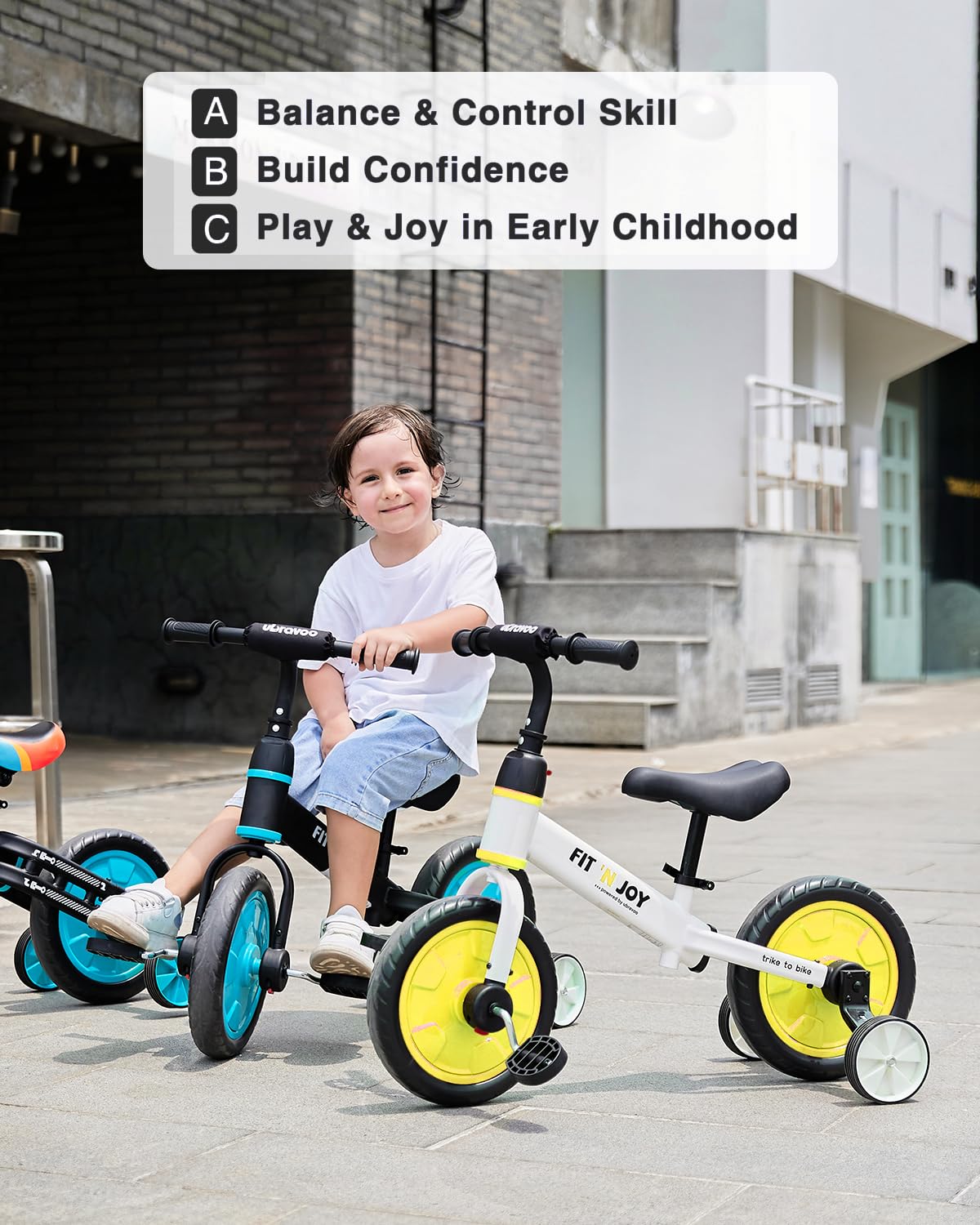 UBRAVOO 4-in-1 Kids Tricycle to Bicycle - Adjustable Toddler Training Bike with Pedals & Removable Training Wheels for Boys & Girls Ages 2-5 | Perfect for Learning Balance, Outdoor Play & First Bike Experience