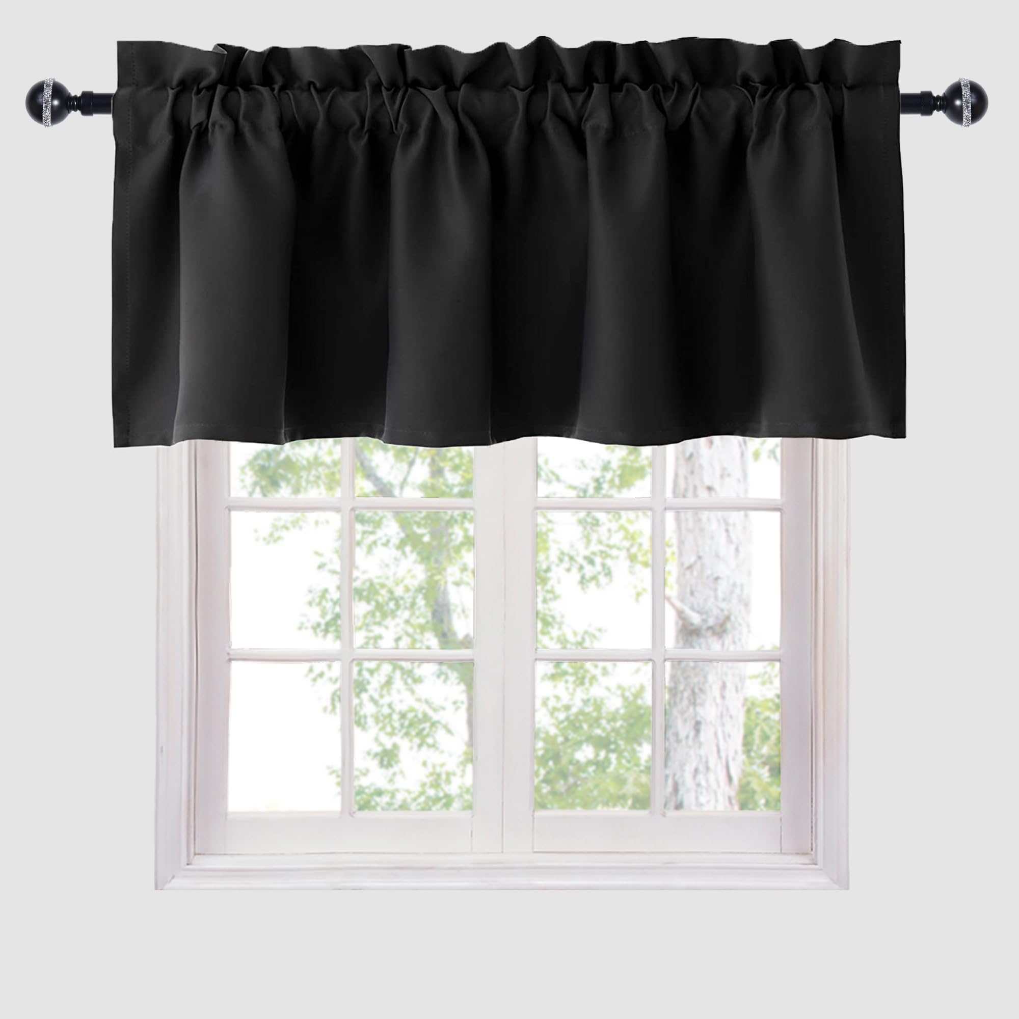 Blackout Valance Curtains for Kitchen Windows - 60 x 18 Inches Black Rod Pocket Window Treatment, 1 Panel - Perfect for Home Decor, Privacy & Light Control in Bedroom, Living Room or Dining Area