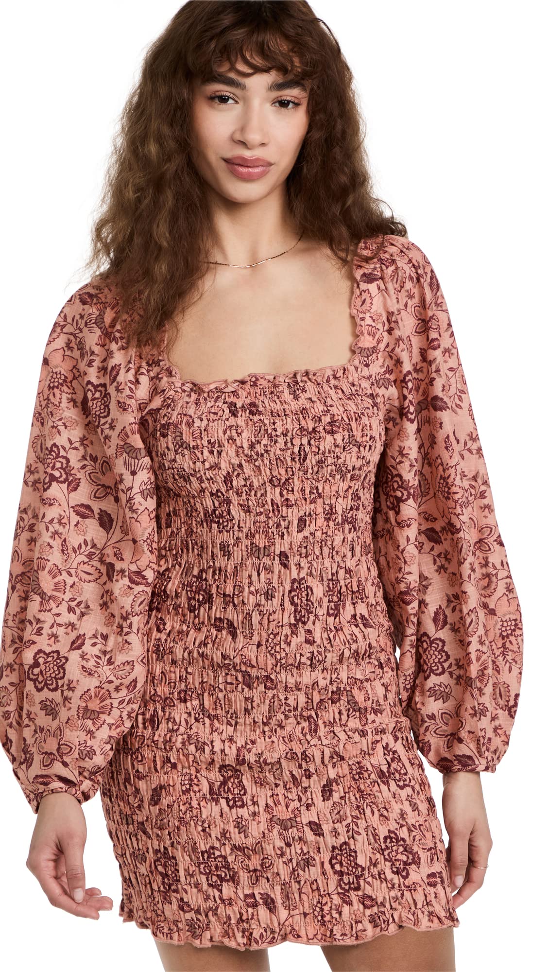 Free People Women's Smock It to Me Mini Dress - Floral Print, Apricot & Pink Combo, Size M | Boho Chic Summer Outfit for Beach, Date Night & Music Festivals
